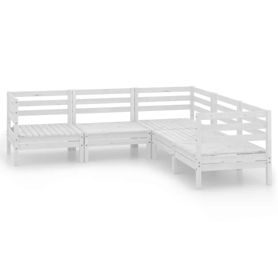 5-tlg. Garten-lounge-set Massivholz Kiefer Weiß günstig online kaufen