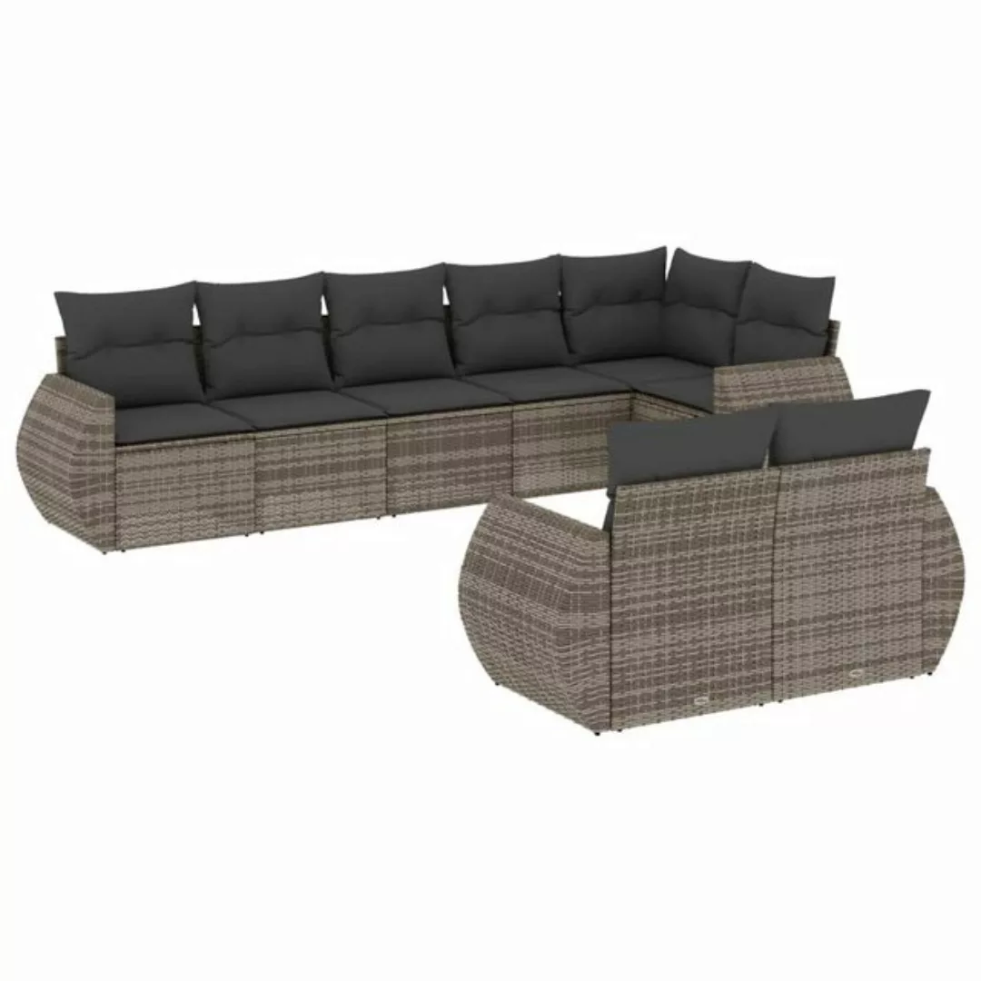 vidaXL Loungesofa 8-tlg. Garten-Sofagarnitur mit Kissen Grau Poly Rattan, 1 günstig online kaufen