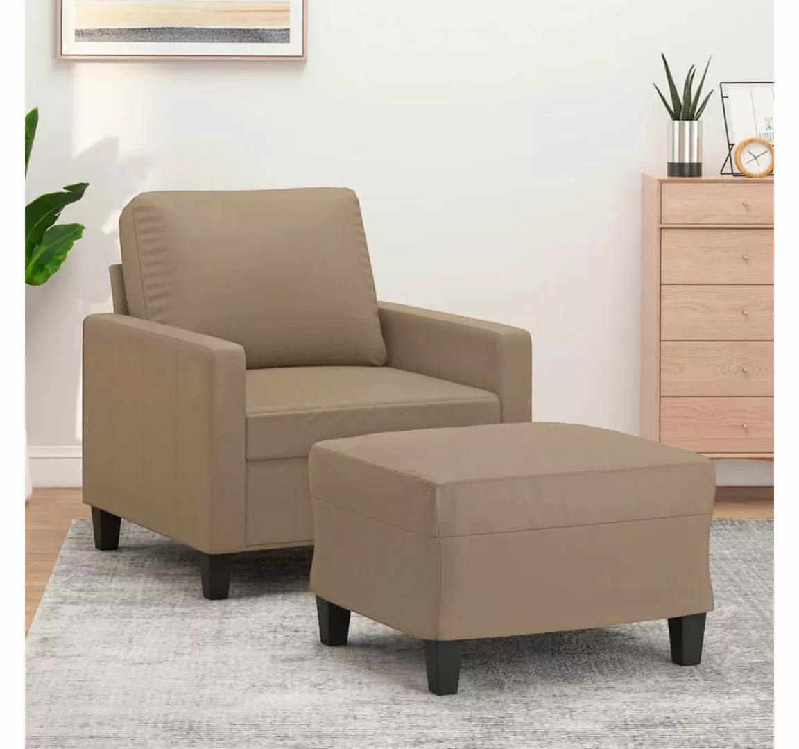 vidaXL Sofa Sessel mit Hocker Kunstleder, Braun günstig online kaufen