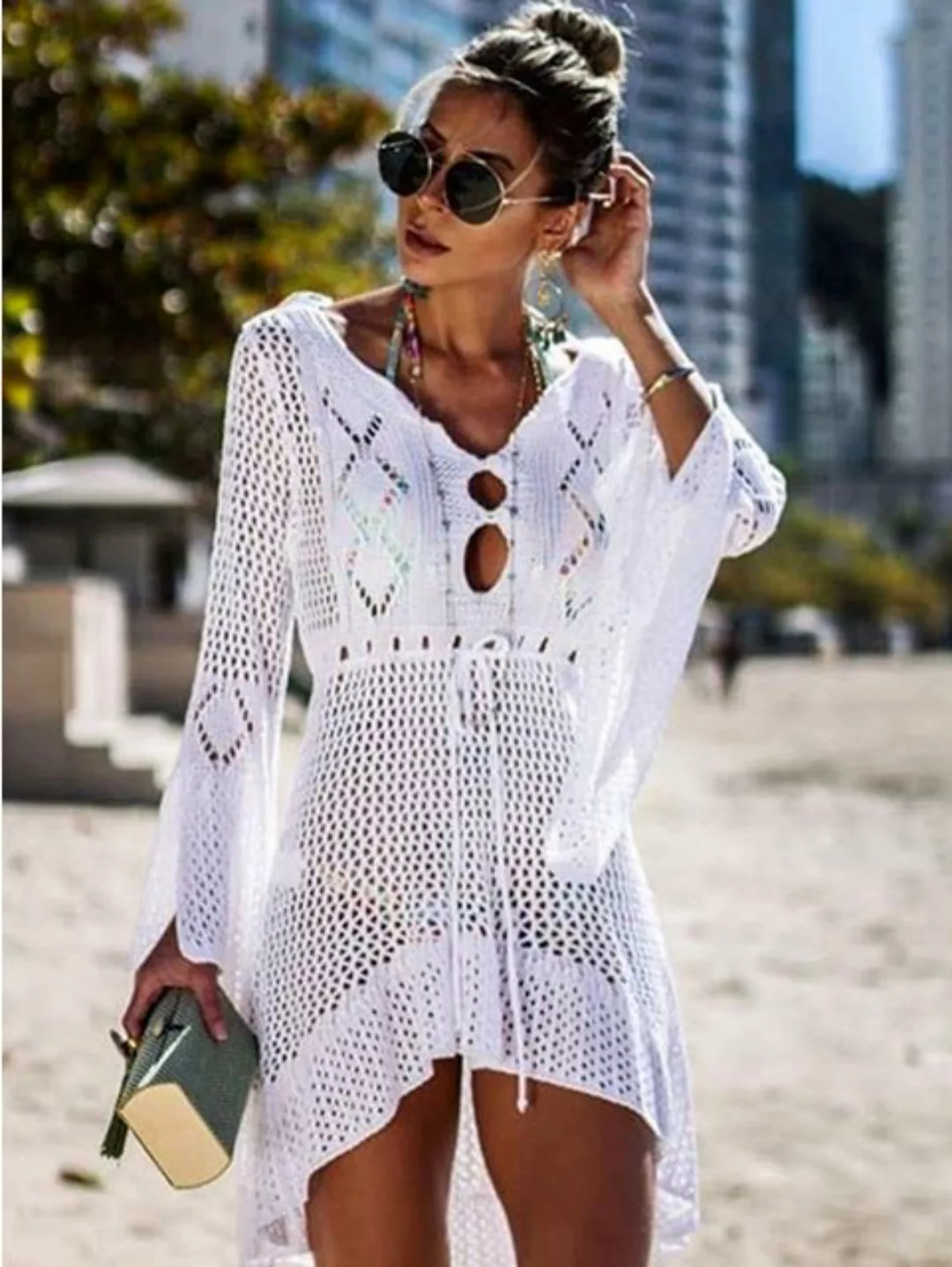 ZWY Strandkleid Damen-Strandrock aus gestricktem Häkel-Bikini-Oberteil (Sex günstig online kaufen