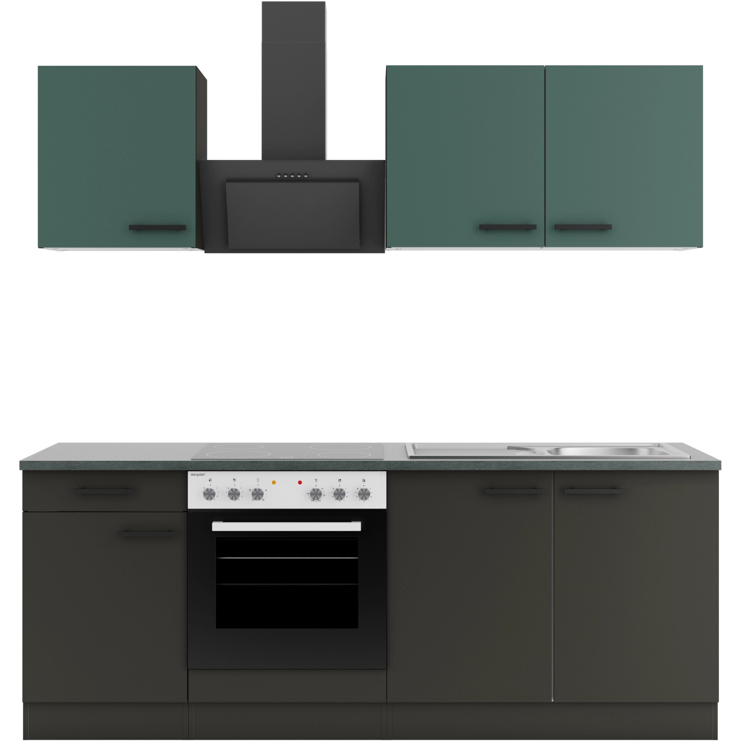 Optifit Küchenzeile KPVM 2136OE-9+  o. E-Geräte Steingrün/Anthrazit 210 cm günstig online kaufen