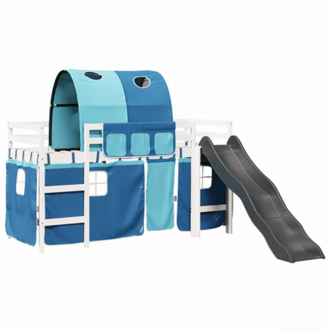 vidaXL Bett Kinderhochbett mit Tunnel Blau 90x190 cm Massivholz Kiefer günstig online kaufen