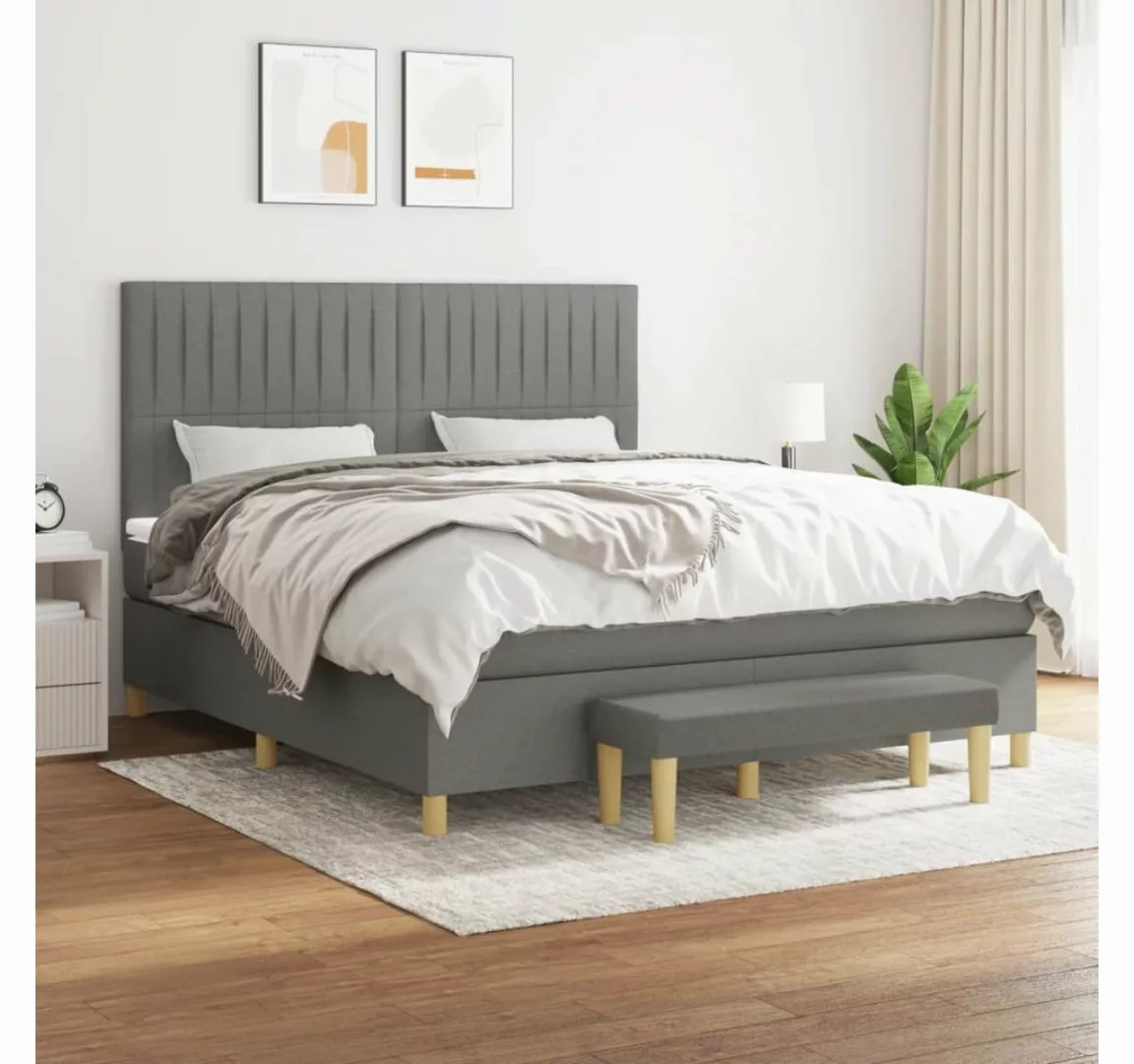 vidaXL Boxspringbett Boxspringbett mit Matratze Dunkelgrau 160x200 cm Stoff günstig online kaufen