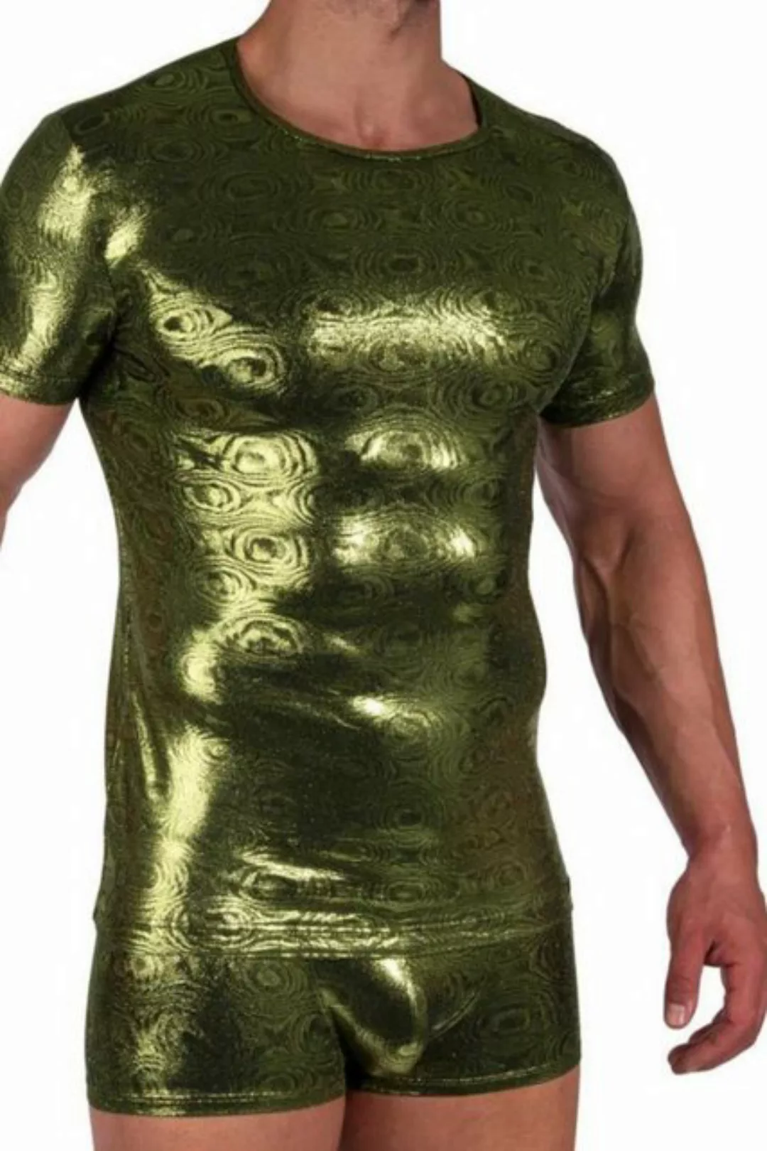 MANSTORE V-Shirt M2389 Casual T-Shirt, grün-schwarz mit glitzerndem Effekt günstig online kaufen