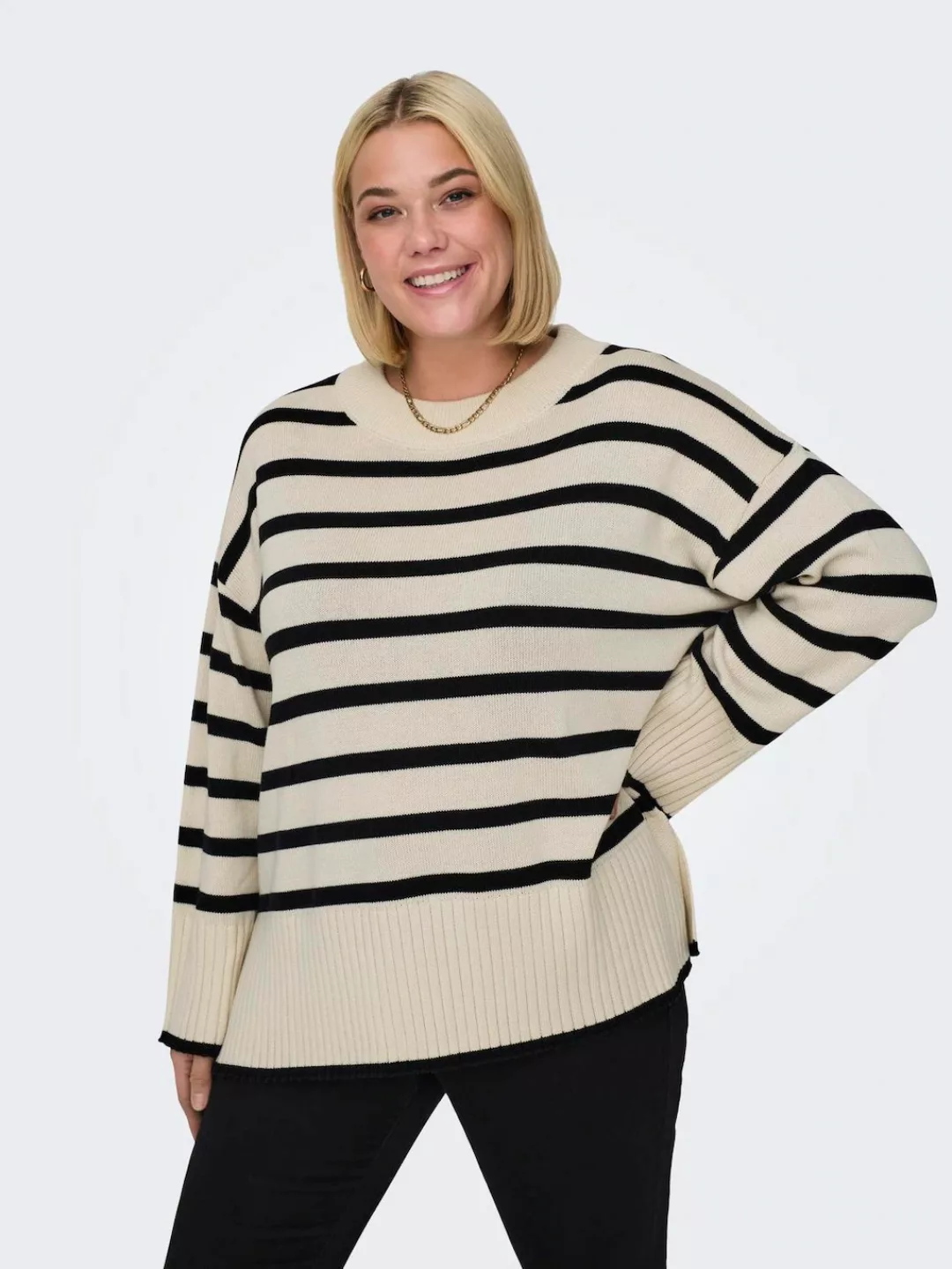 ONLY CARMAKOMA Rundhalspullover "CARHELLA LS LOOSE STRIPED O-NECK KNT" günstig online kaufen