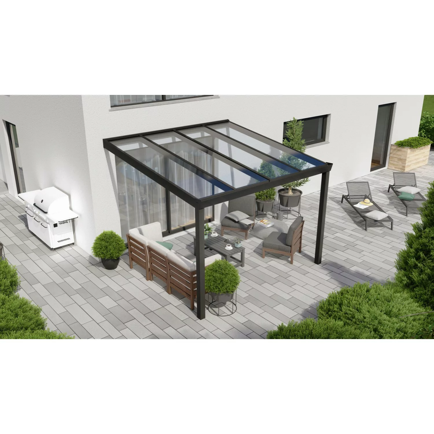 Terrassenüberdachung Professional 300 cm x 300 cm Schwarz Struktur Glas günstig online kaufen