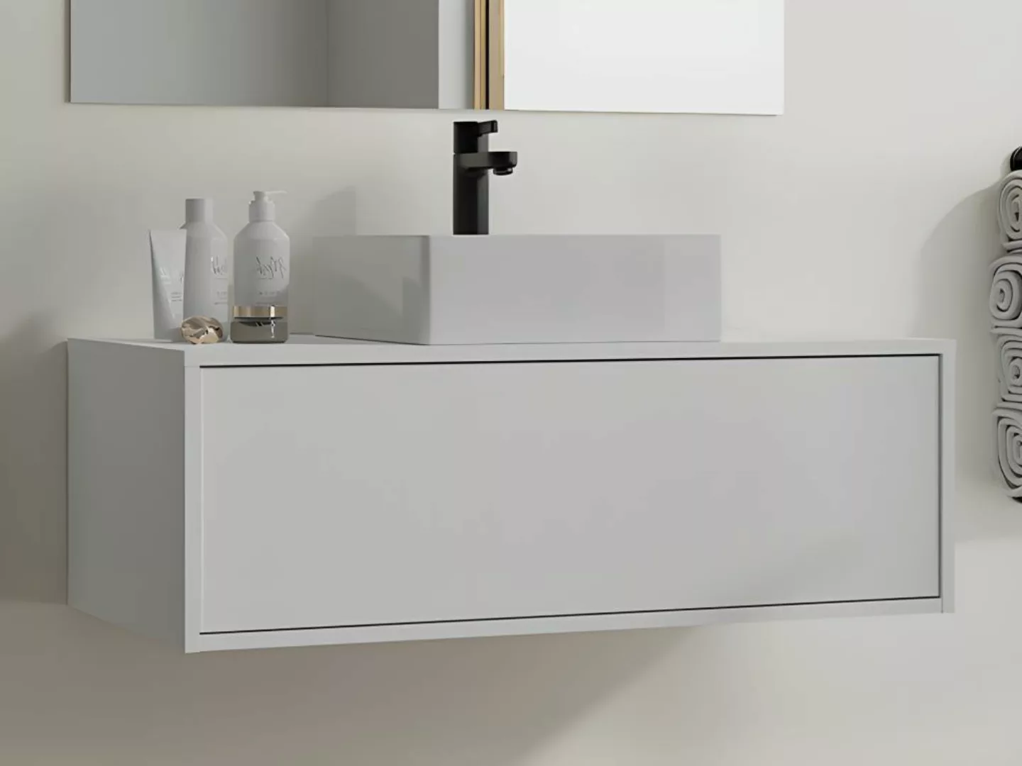 Waschbeckenunterschrank hängend mit Einzelwaschbecken - Weiß - 94 cm - TEAN günstig online kaufen