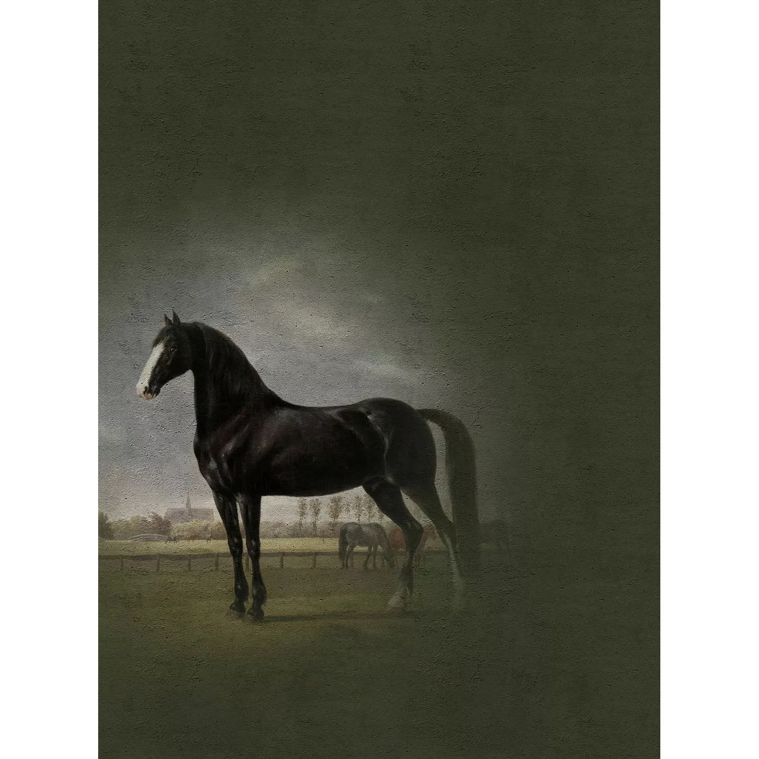 Fototapete Gemälde Fresco Pferd Schwarz Grün 2,00 m x 2,70 m FSC® günstig online kaufen