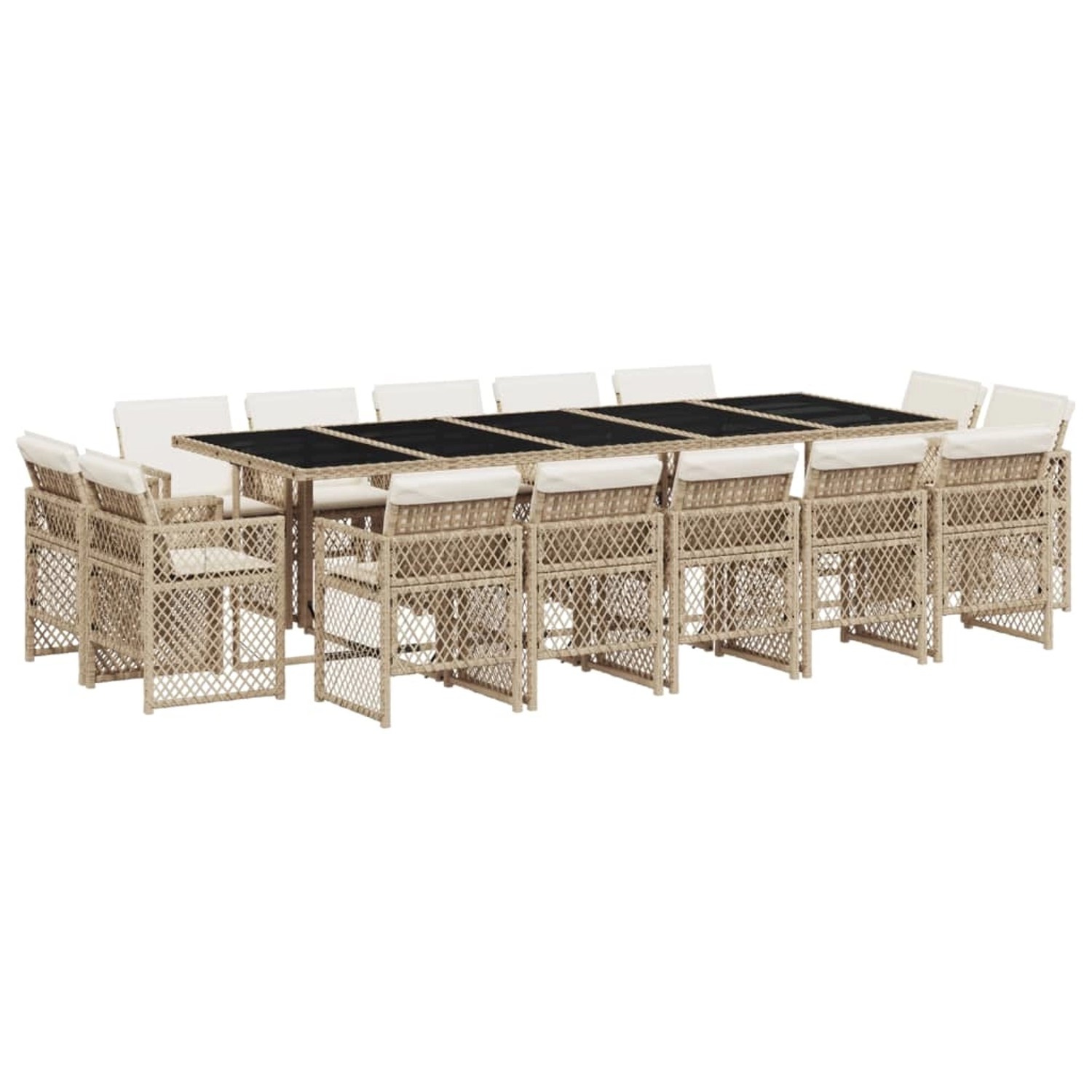 vidaXL 15-Tlg Garten-Essgruppe mit Kissen Beige Poly Rattan 3210874 günstig online kaufen