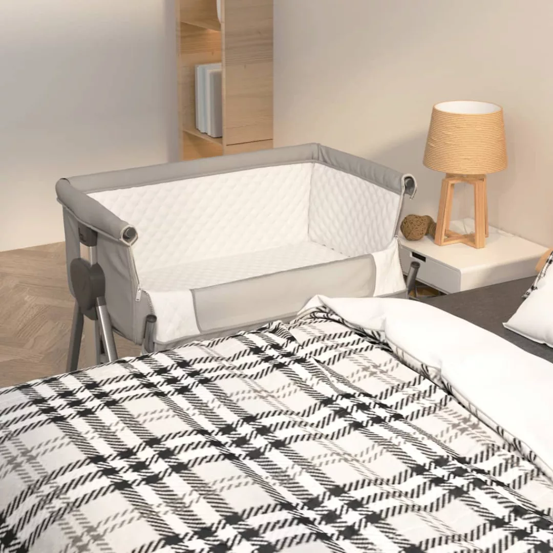 vidaXL Kinderbett Babybett mit Matratze Grau Leinenstoff Mobil Reisebett Ba günstig online kaufen