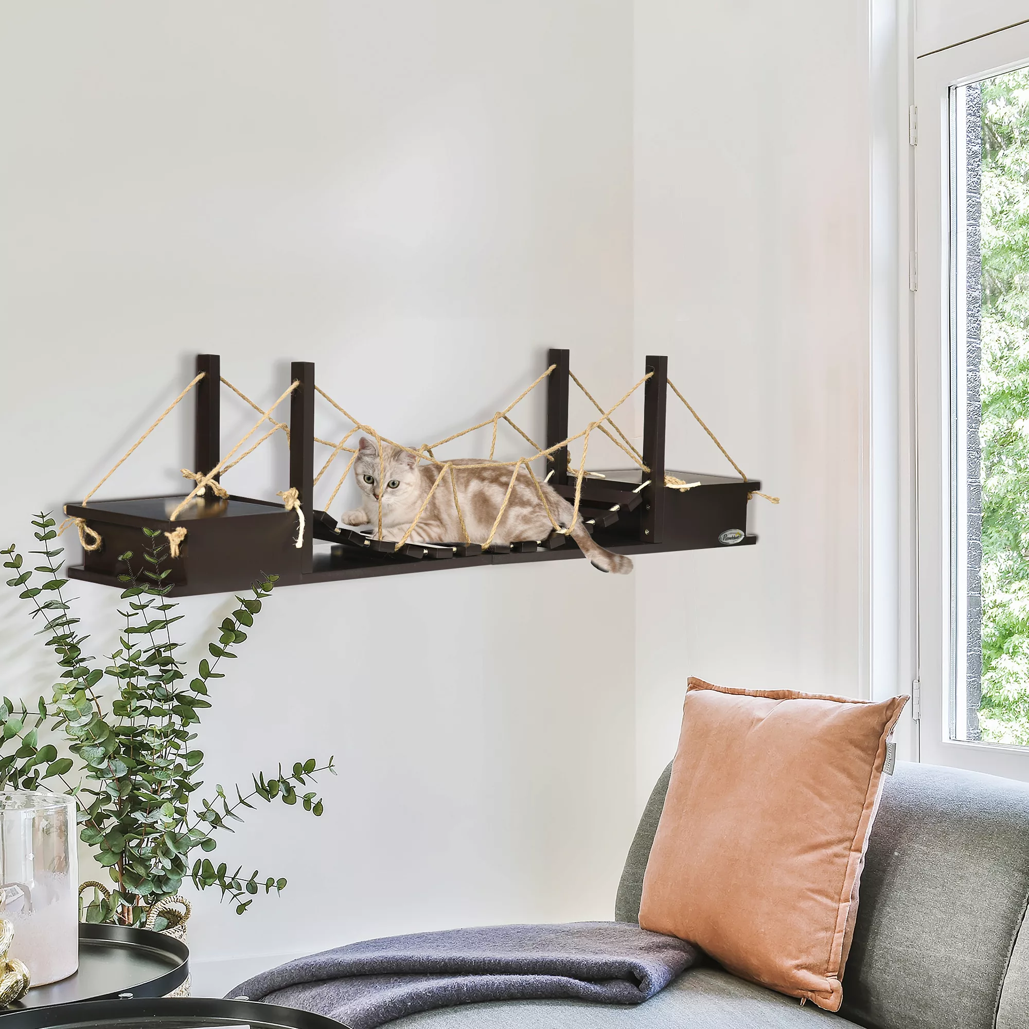 PawHut Kratzbaum Katzenregal, Hängebrücke, 96 cm günstig online kaufen