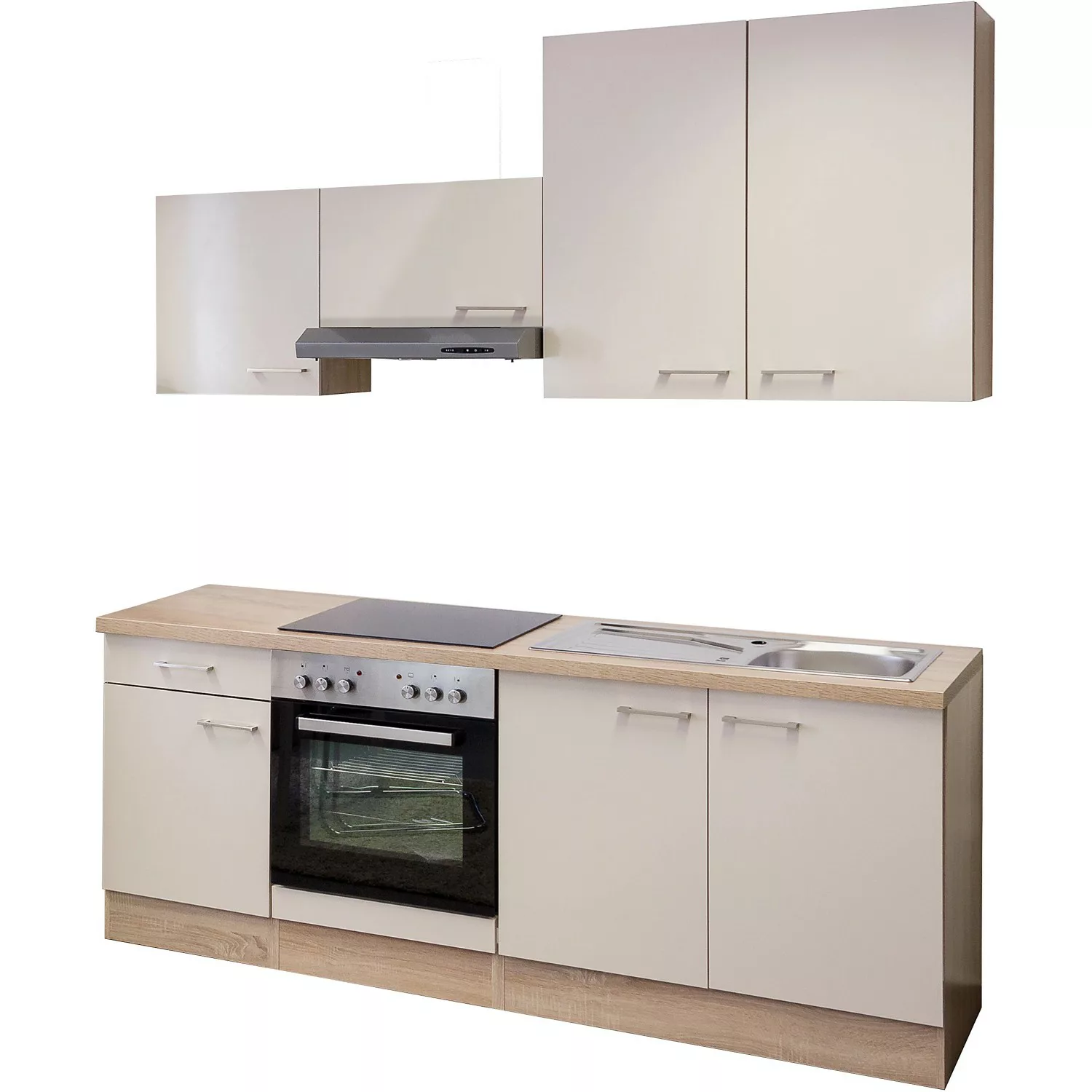 Flex-Well Exclusiv Küchenzeile Orlando 210 cm Kaschmir Glanz-Sonoma Eiche günstig online kaufen