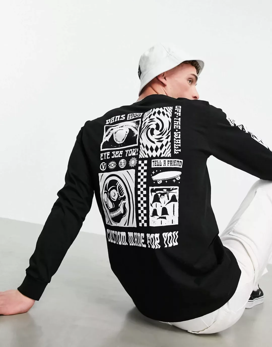 Vans – Eye See You – Langärmliges Shirt mit Print hinten in Schwarz günstig online kaufen