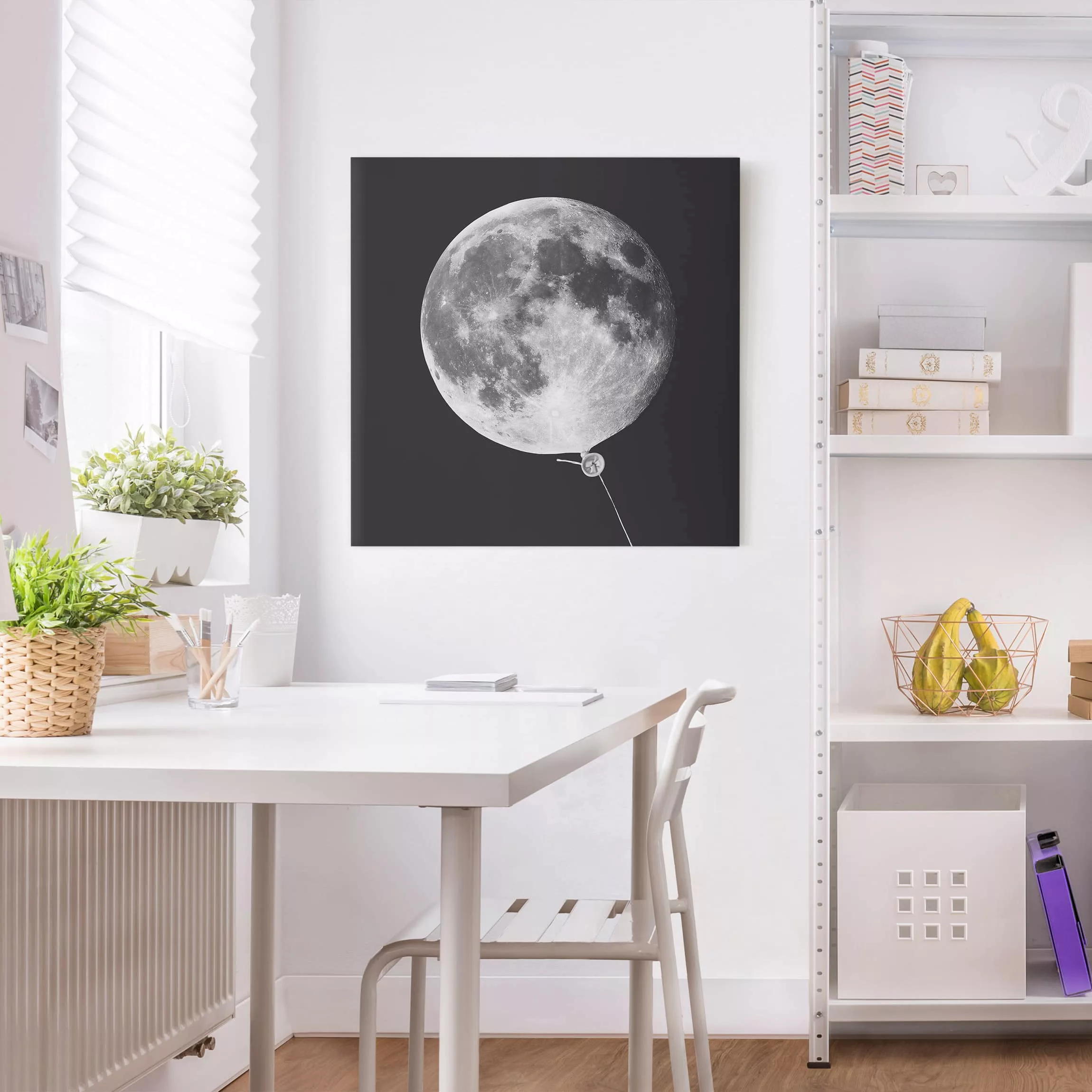 Leinwandbild Kinderzimmer - Quadrat Luftballon mit Mond günstig online kaufen