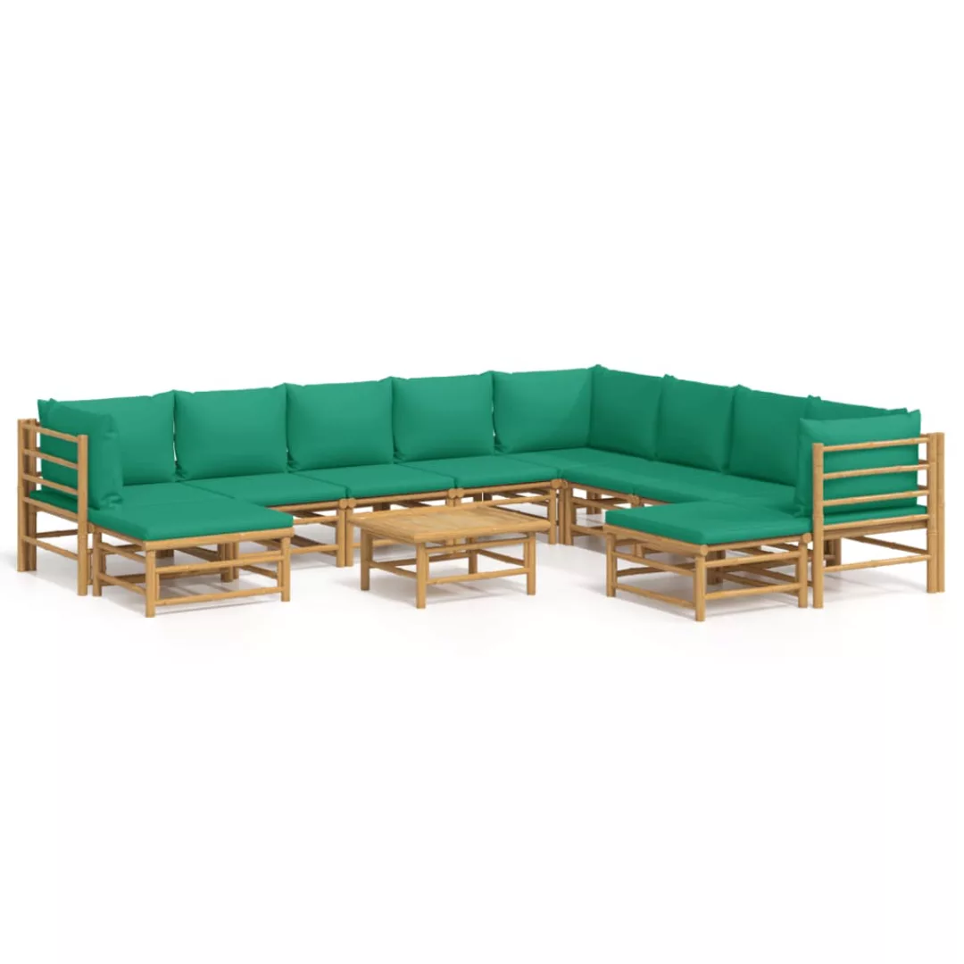 Vidaxl 11-tlg. Garten-lounge-set Mit Grünen Kissen Bambus günstig online kaufen