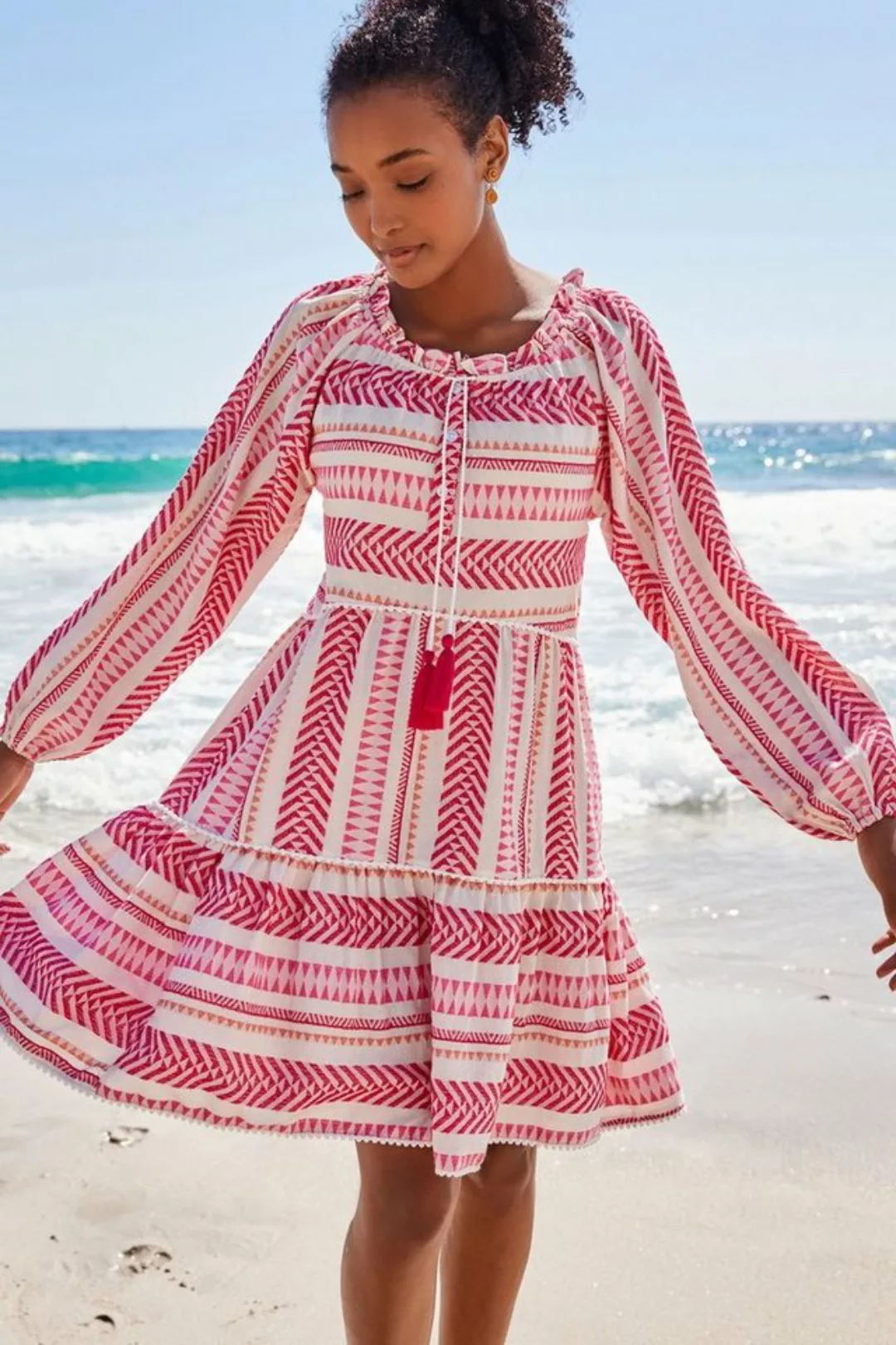 Next Minikleid Kaftan-Sommerkleid im Jacquarddesign, Kurzgröße (1-tlg) günstig online kaufen