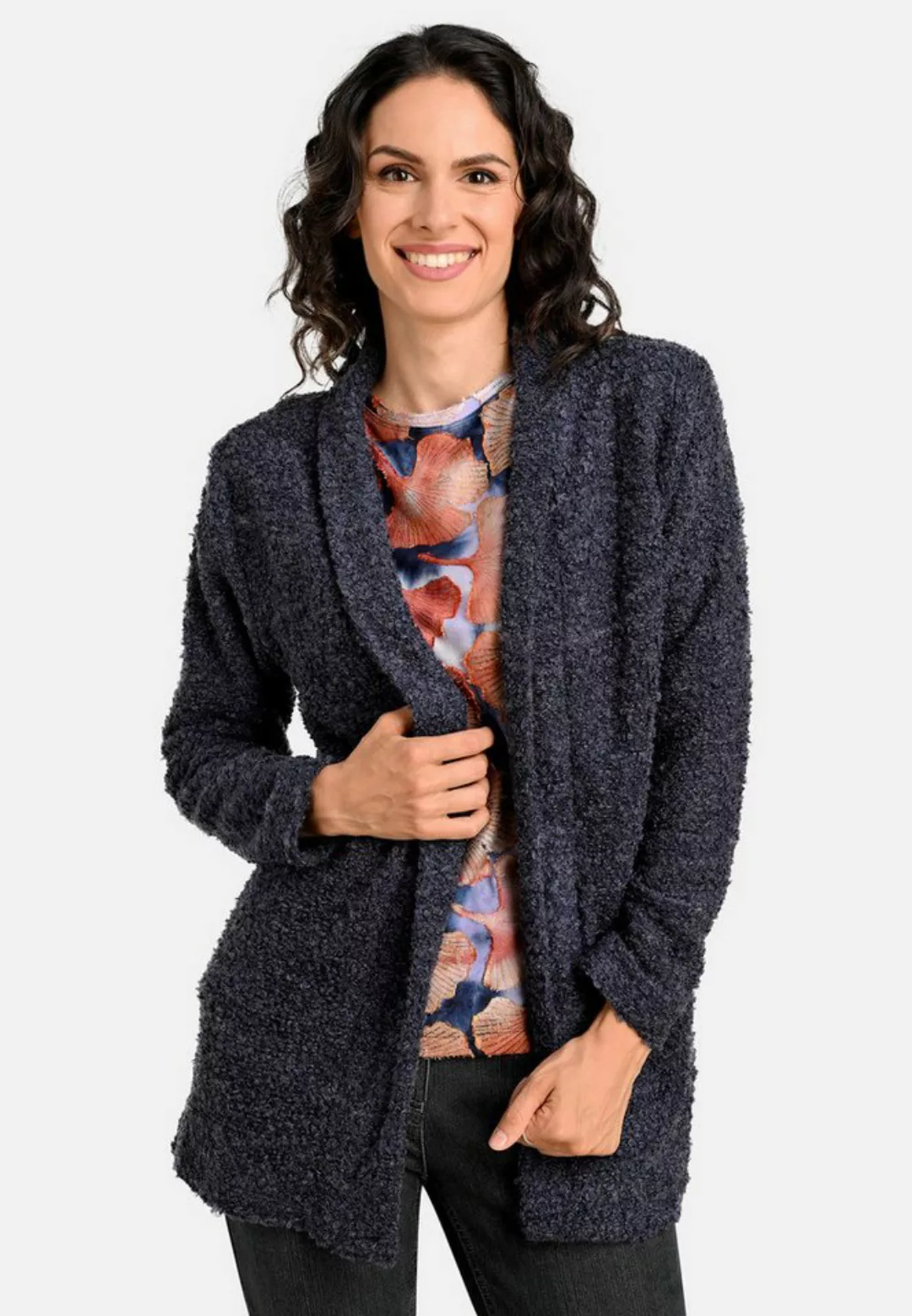 BICALLA Cardigan Cardigan aus Bouclé-Strick in Dunkelblau (1-tlg) günstig online kaufen