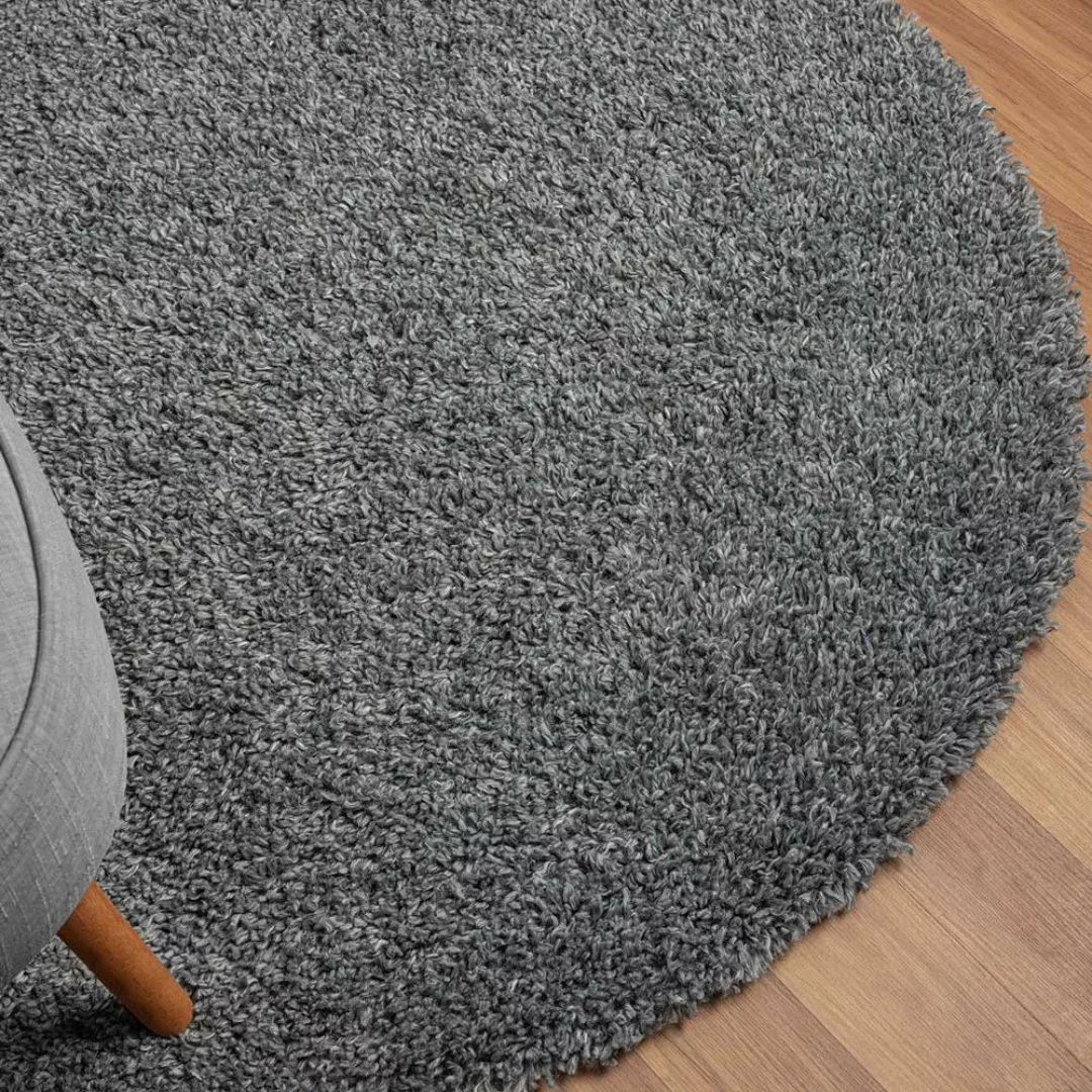 Runder Shaggy Teppich Grau 150 cm Durchmesser modernem Design günstig online kaufen