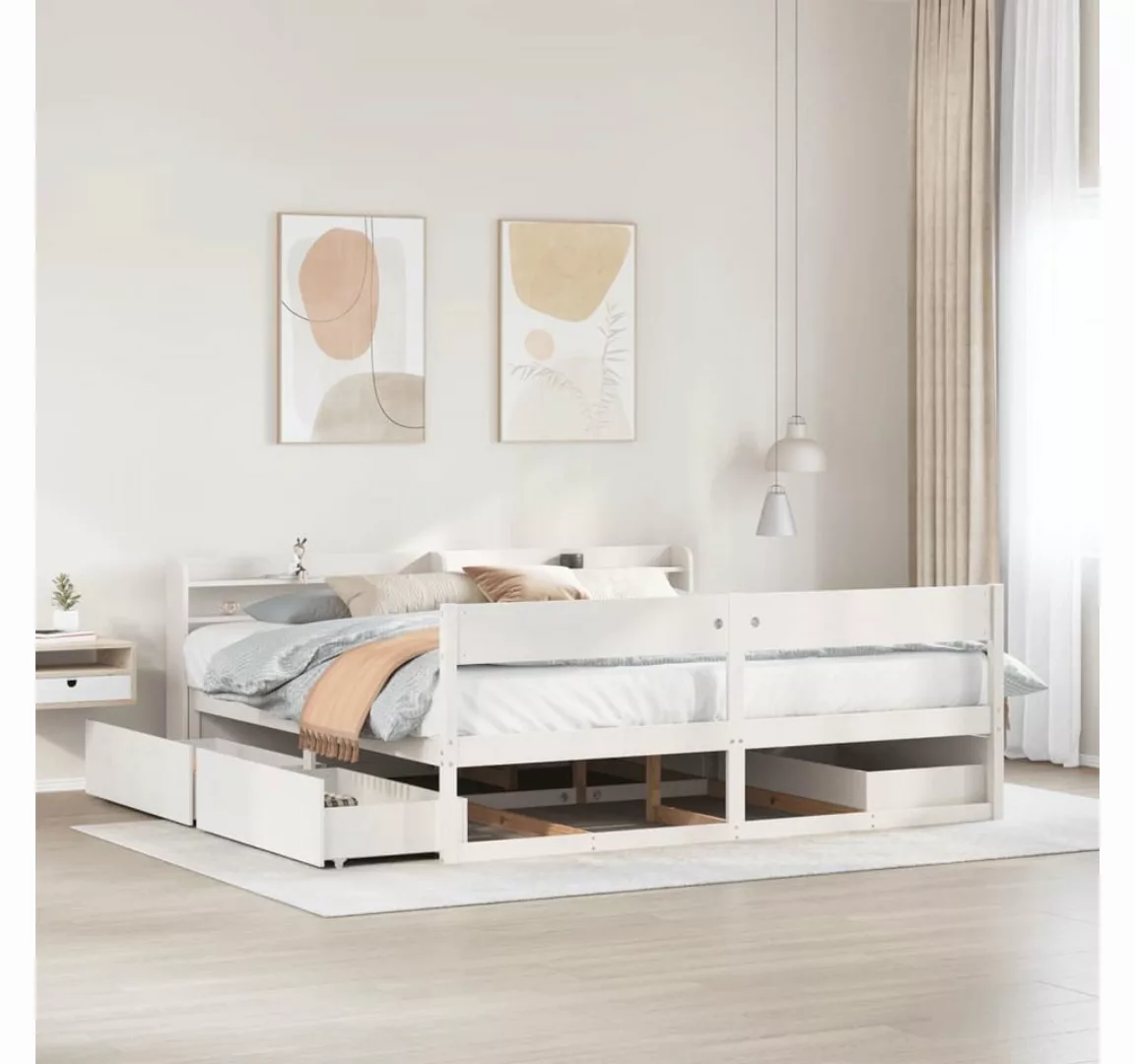 vidaXL Bett, Massivholzbett ohne Matratze Weiß 200x200 cm Kiefernholz günstig online kaufen