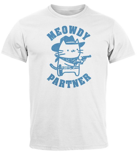 MoonWorks Print-Shirt Herren T-Shirt Meowdy Partner Meme Cowboy Katze Lusti günstig online kaufen