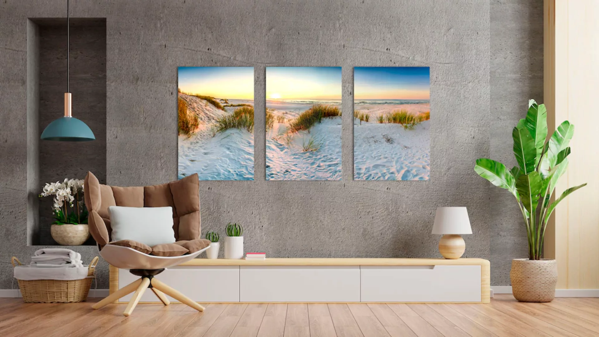 queence Acrylglasbild "Sunset Beach 3-teilig", Strand-Meer-Meer Bilder-Himm günstig online kaufen