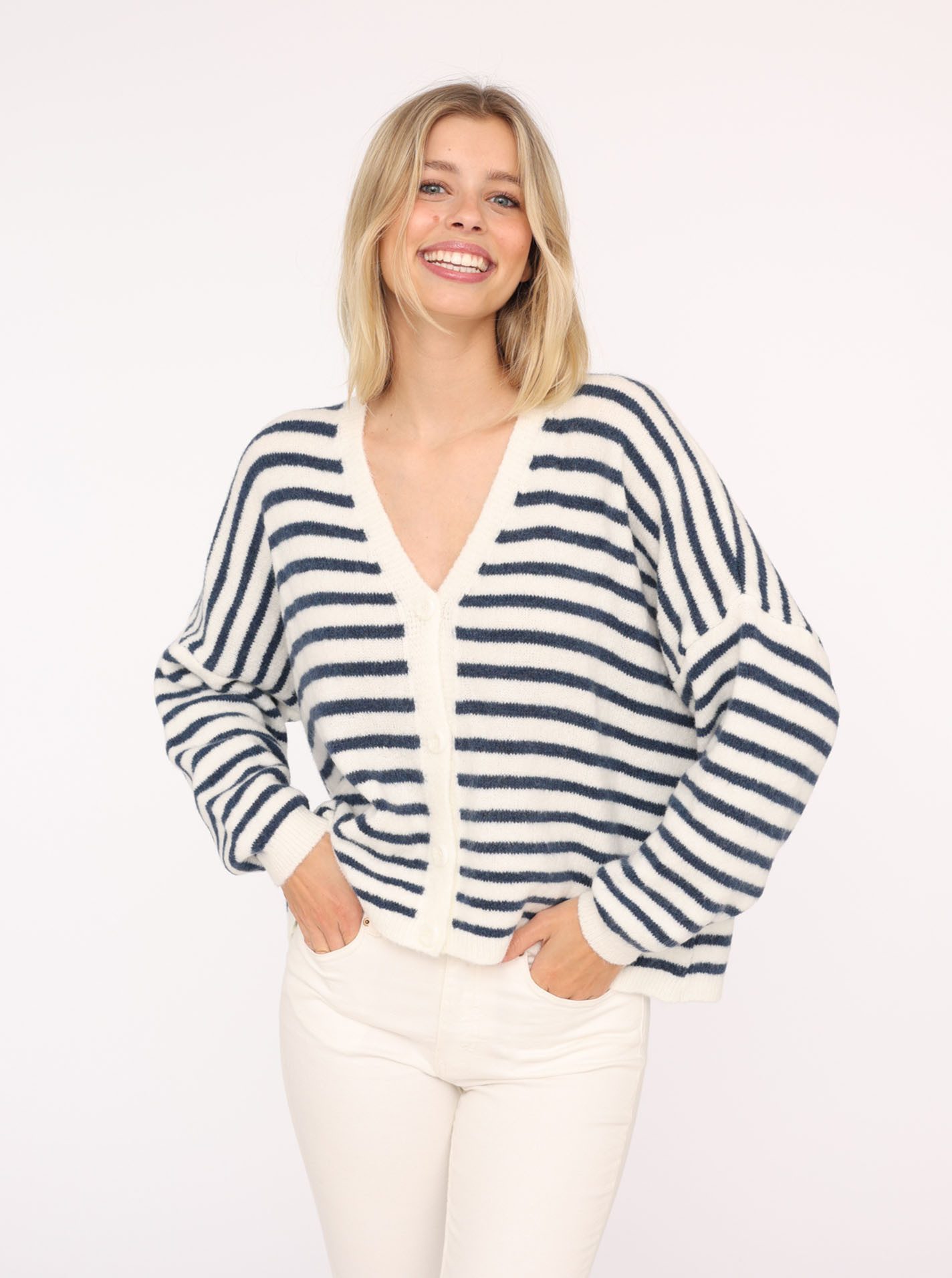 Zwillingsherz Strickjacke "Streifen" One Size, Loose-Fit, günstig online kaufen
