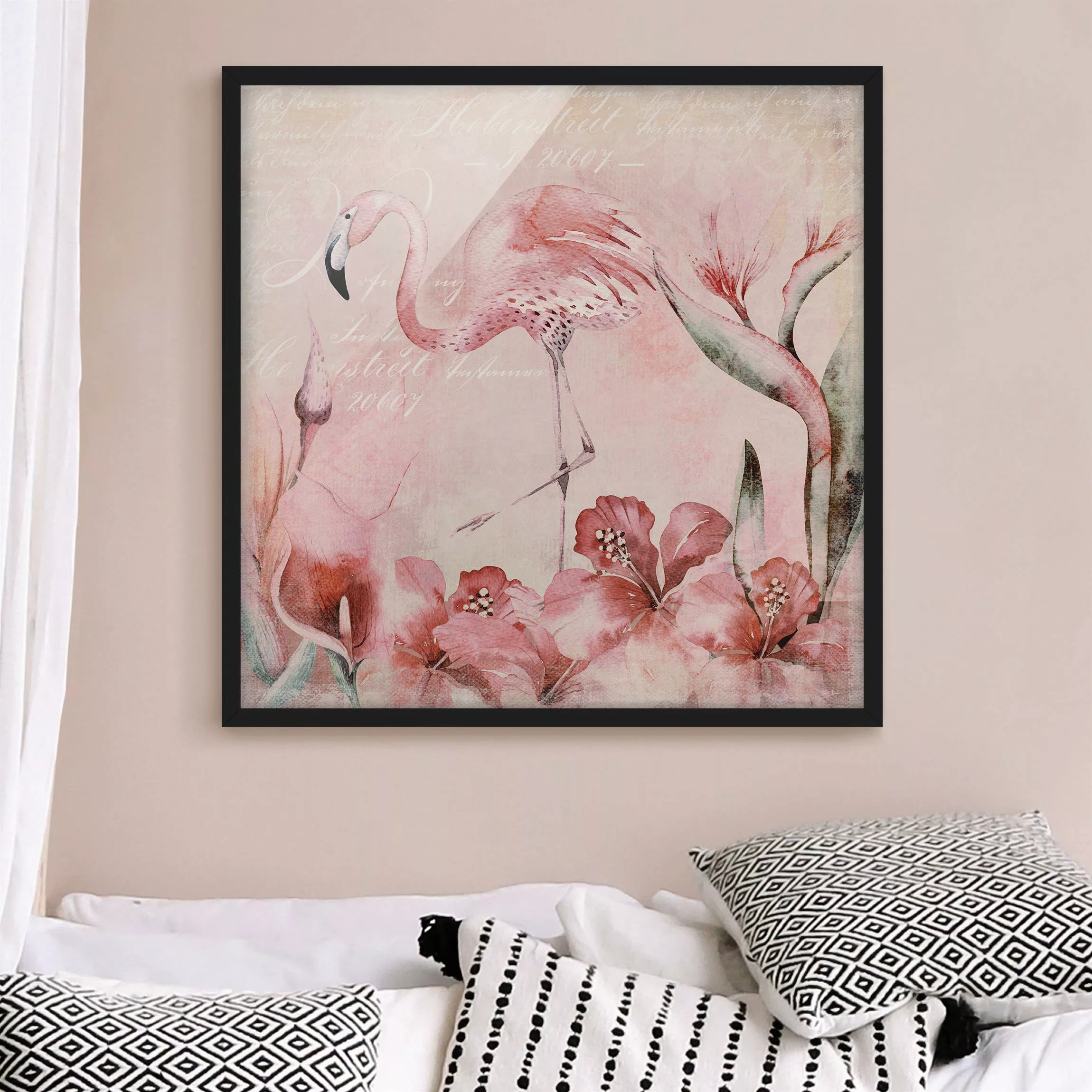 Bild mit Rahmen Tiere - Quadrat Shabby Chic Collage - Flamingo günstig online kaufen