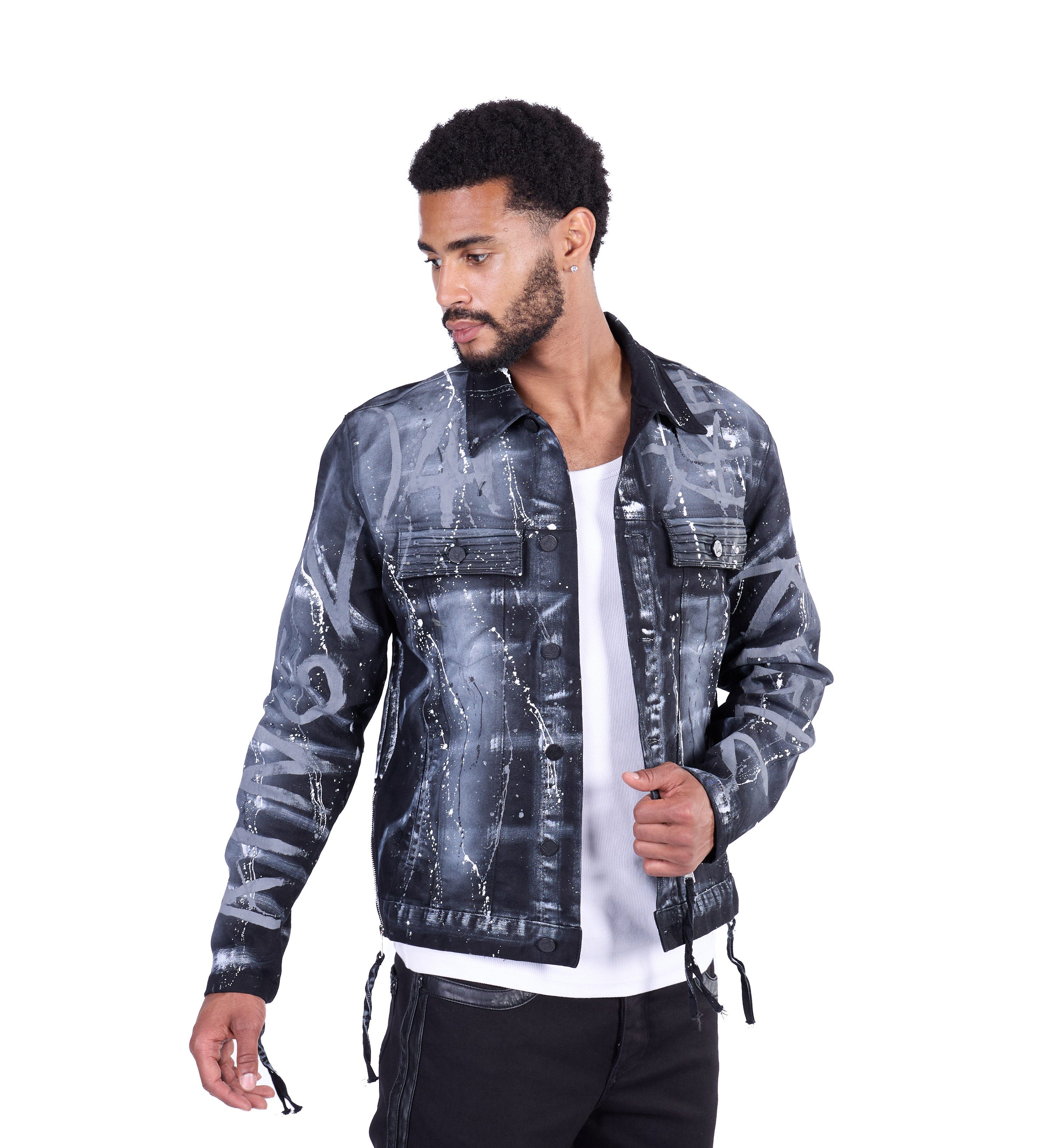 KINGZ Jeansjacke Schwarze Designer Jeansjacke von günstig online kaufen