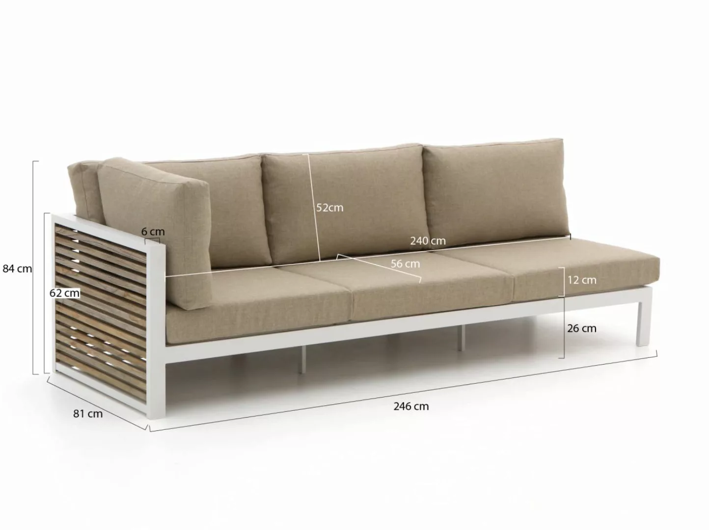 Bellagio Cadora Gartensofa 3-Sitzer rechter Arm 246 cm günstig online kaufen