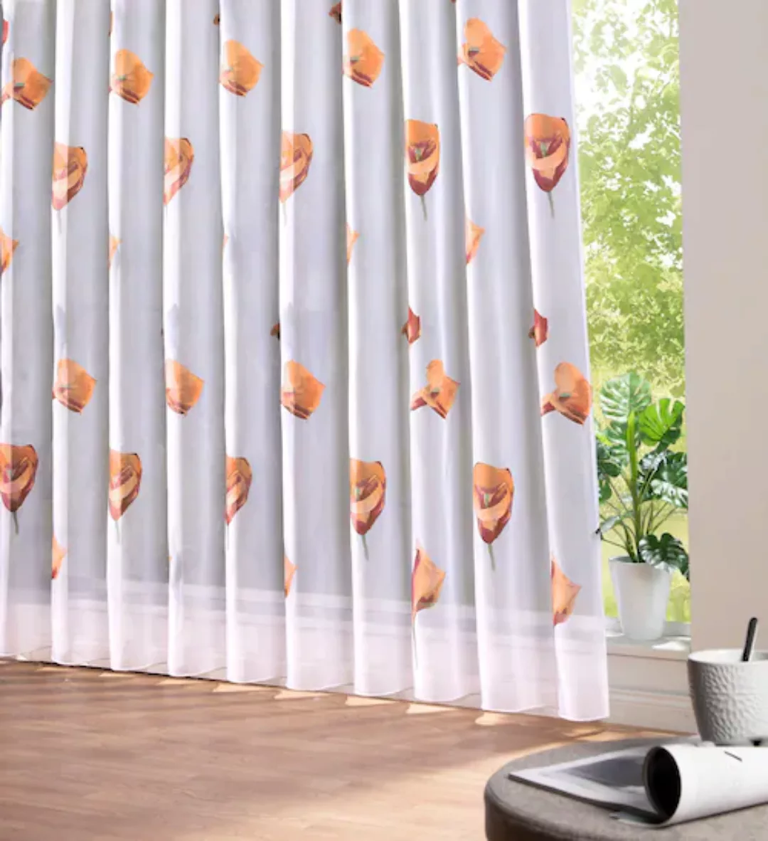 Weckbrodt Gardine »Calla«, (1 St.), Voile, bedruckt, floral, geblümt, halbt günstig online kaufen