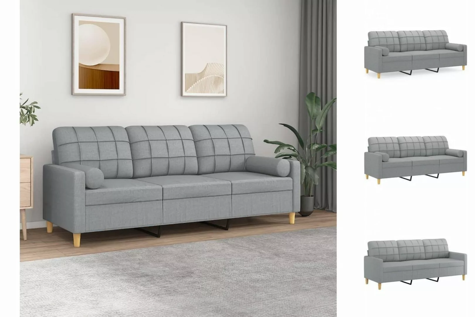 vidaXL Sofa 3-Sitzer-Sofa mit Zierkissen Hellgrau 180 cm Stoff günstig online kaufen