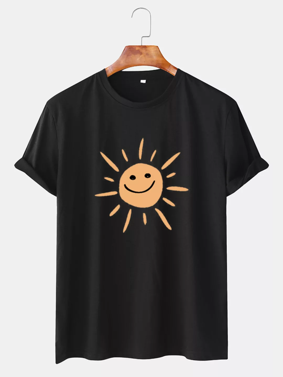 Herren Cartoon Sun Printed Rundhals-Casual Kurzarm-T-Shirts günstig online kaufen