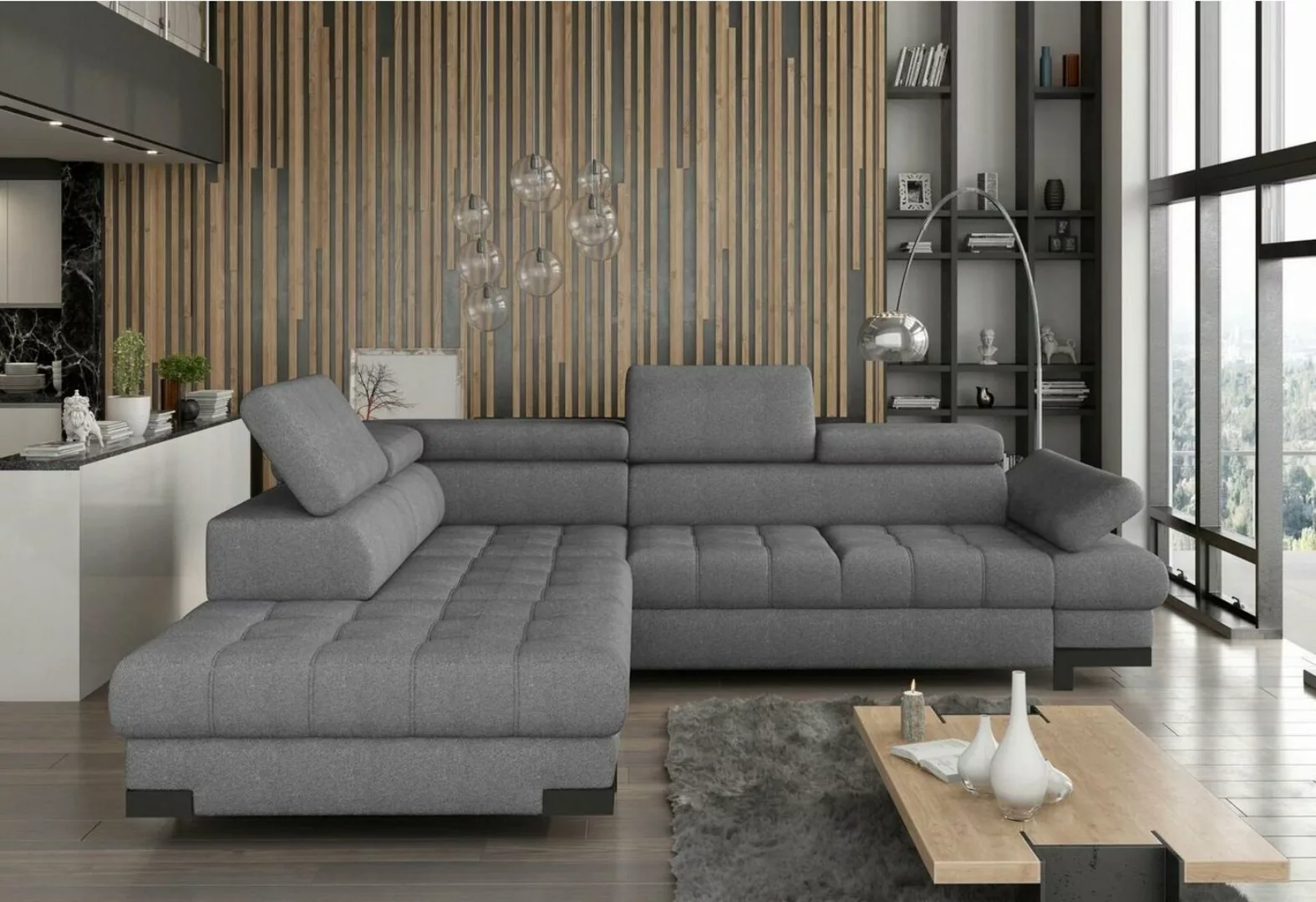 JVmoebel Ecksofa, Graue L Form Sofa Couch Polster Eck Wohnlandschaft Design günstig online kaufen