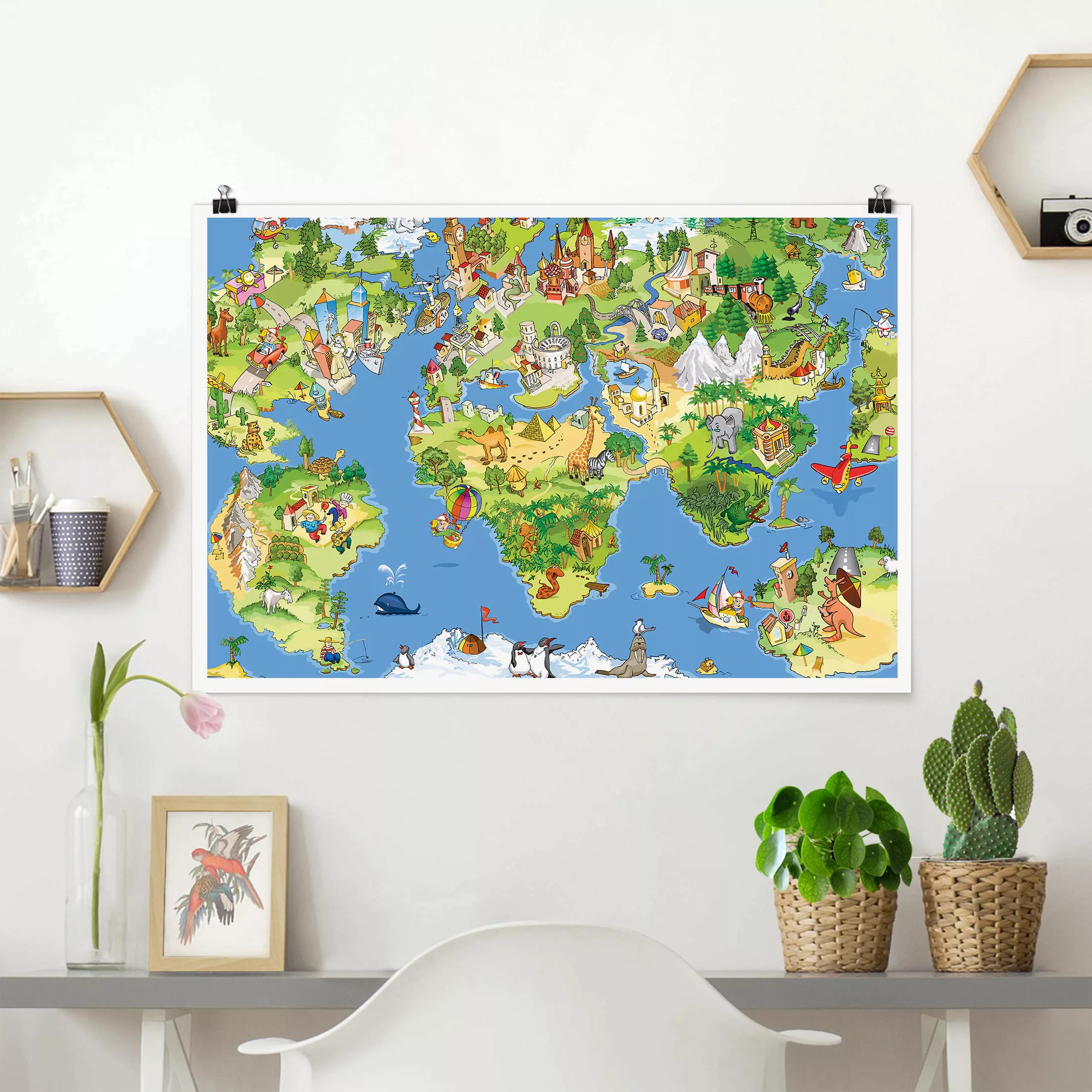 Poster Kinderzimmer - Querformat Great and funny Worldmap günstig online kaufen