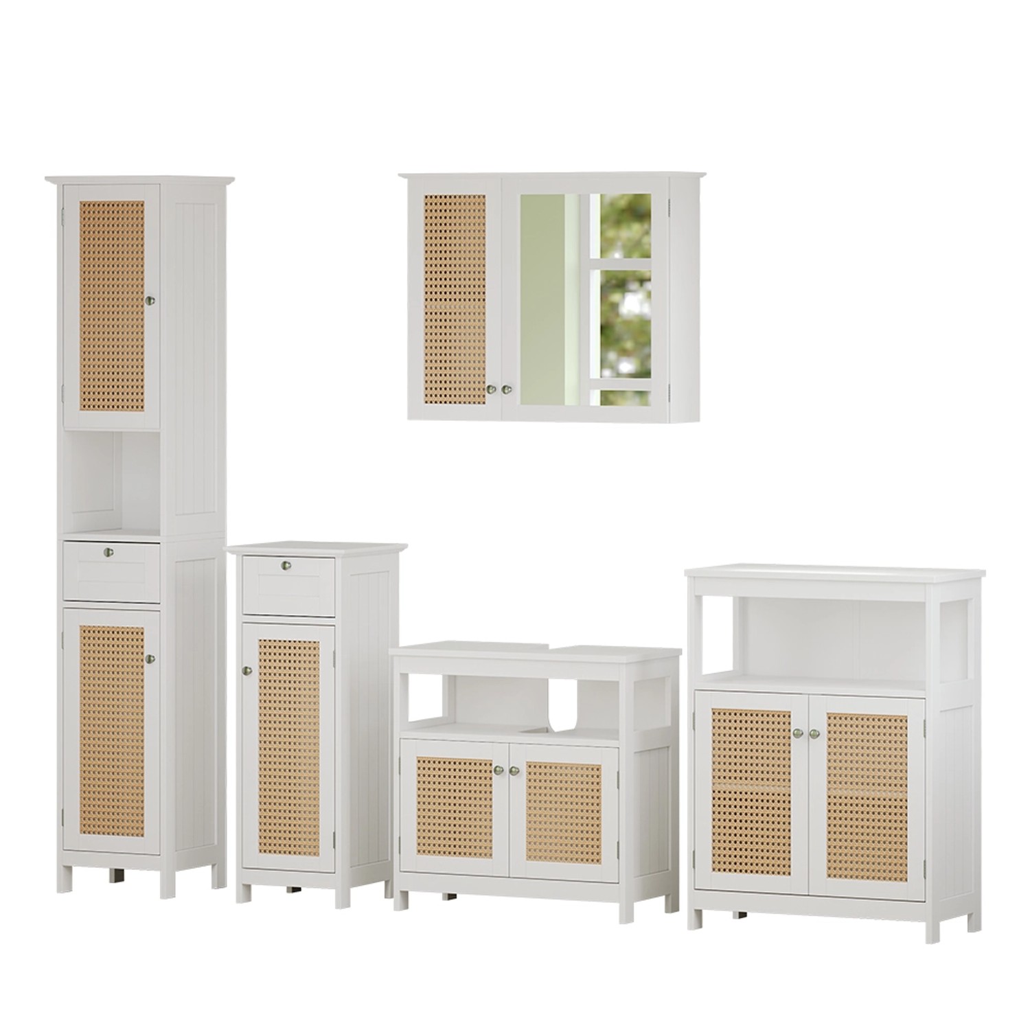 Vicco Badmöbel-Set Rosario Weiß 5 Teile mit Hochschrank günstig online kaufen