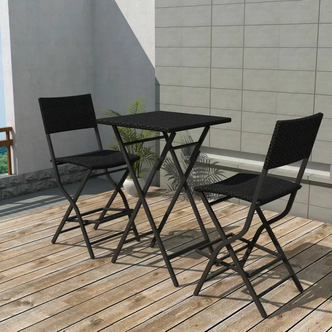 3-tlg. Bistro-set Klappbar Stahl Poly Rattan Schwarz günstig online kaufen