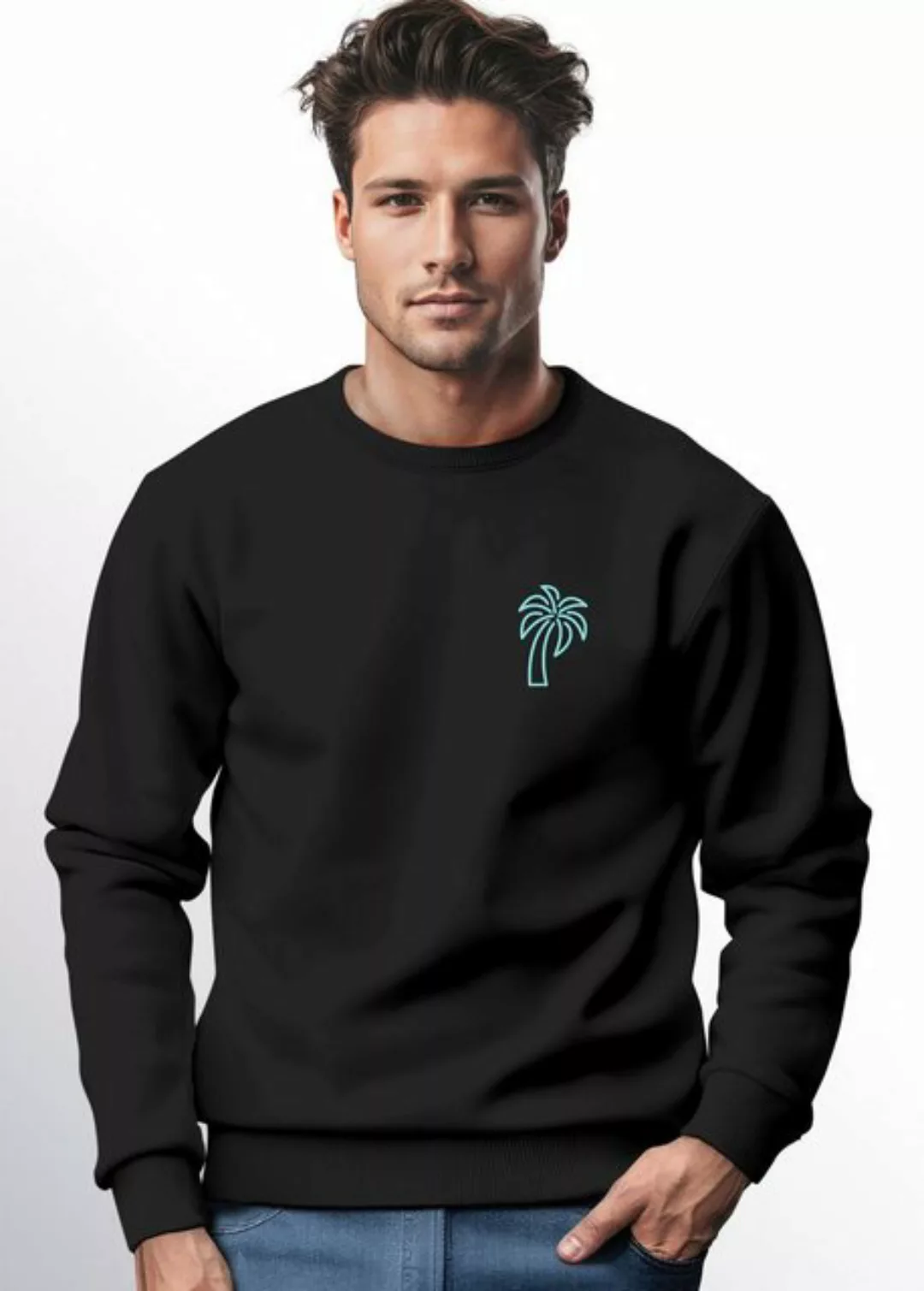 Neverless Sweatshirt Sweatshirt Herren Aufdruck Print Palme Line Art Motiv günstig online kaufen
