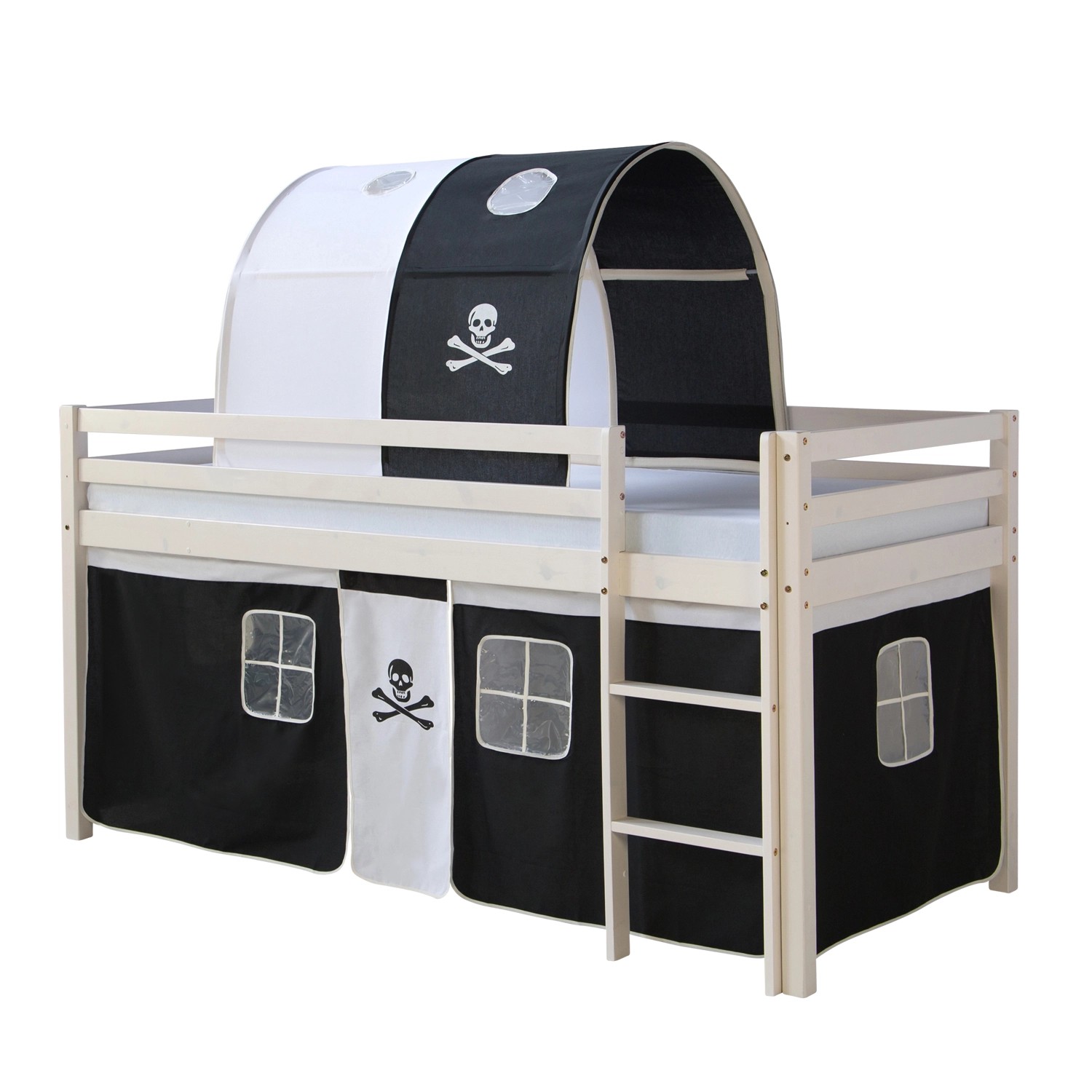 Homestyle4u Hochbett 90x200 Weiß Vorhang Pirat 1558 günstig online kaufen