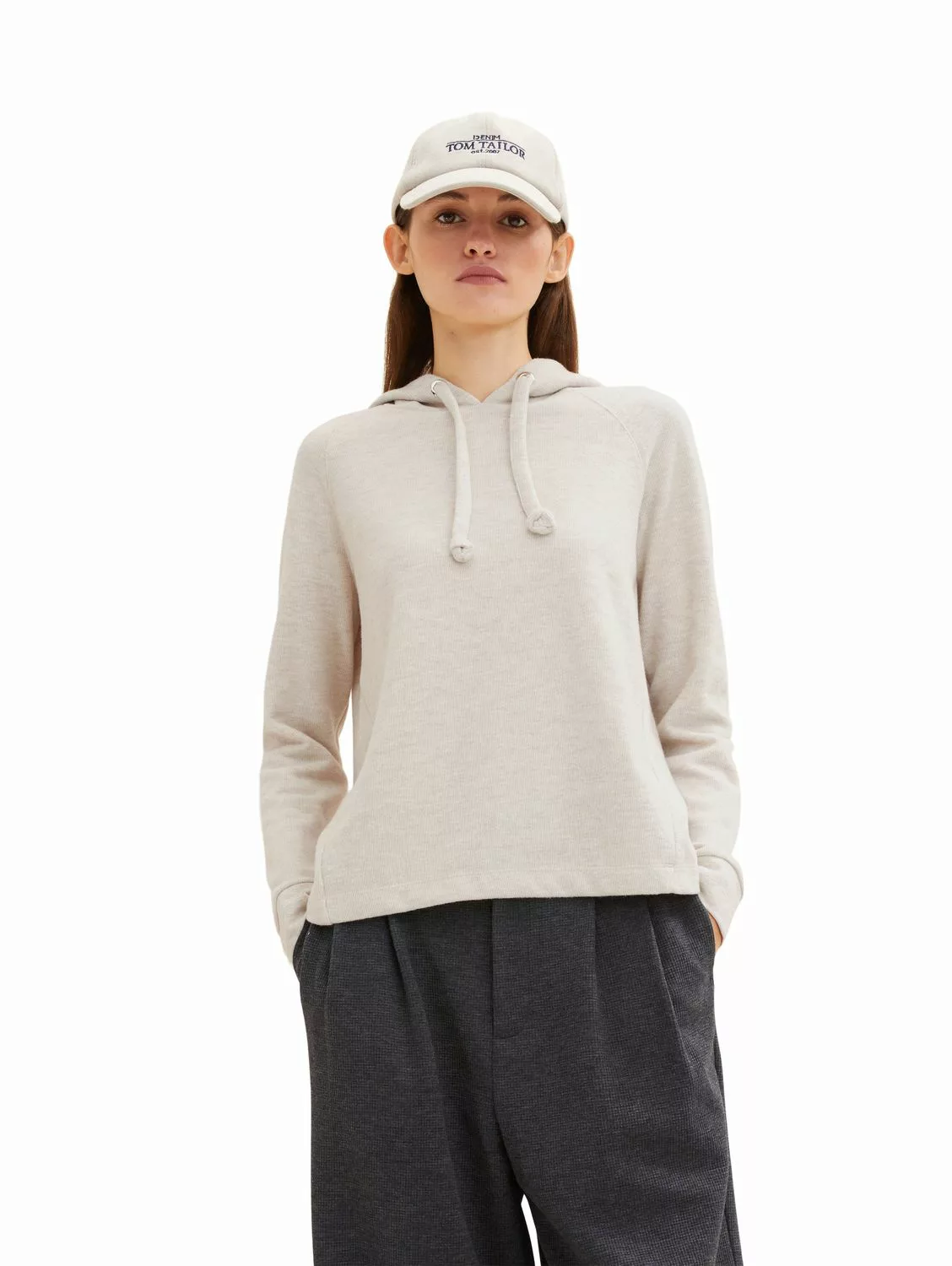 Tom Tailor Denim Damen Kapuzenpullover Hoodie BRUSHED RIB - Loose Fit günstig online kaufen