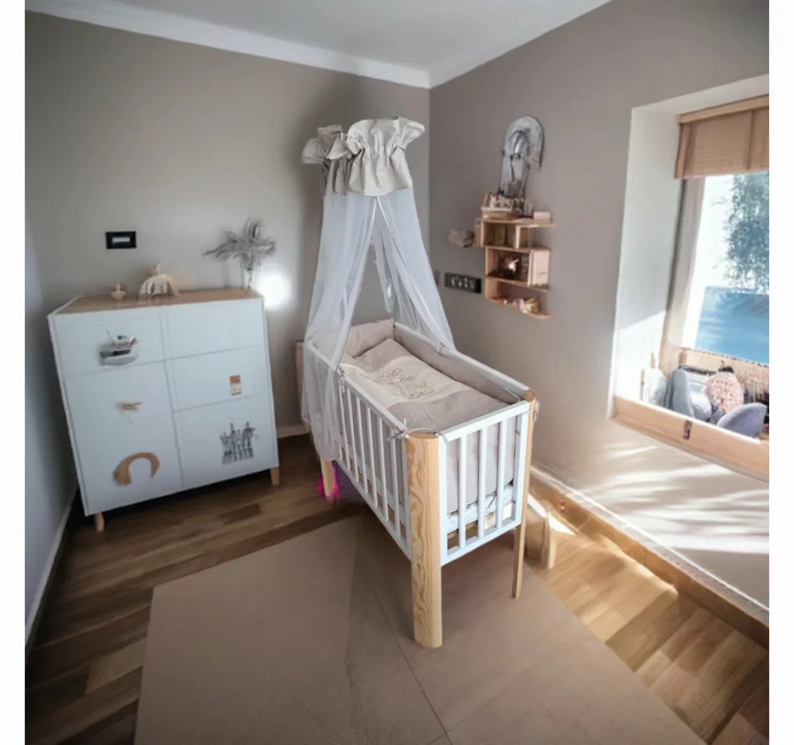 Babyhafen Beistellbett Babybett höhenverstellbar mit Himmelset Giraffe in 3 günstig online kaufen