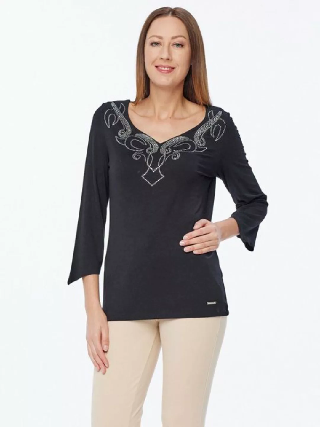 Sarah Kern Langarmshirt Longsleeve koerpernah mit Ziersteinchen veredelt günstig online kaufen