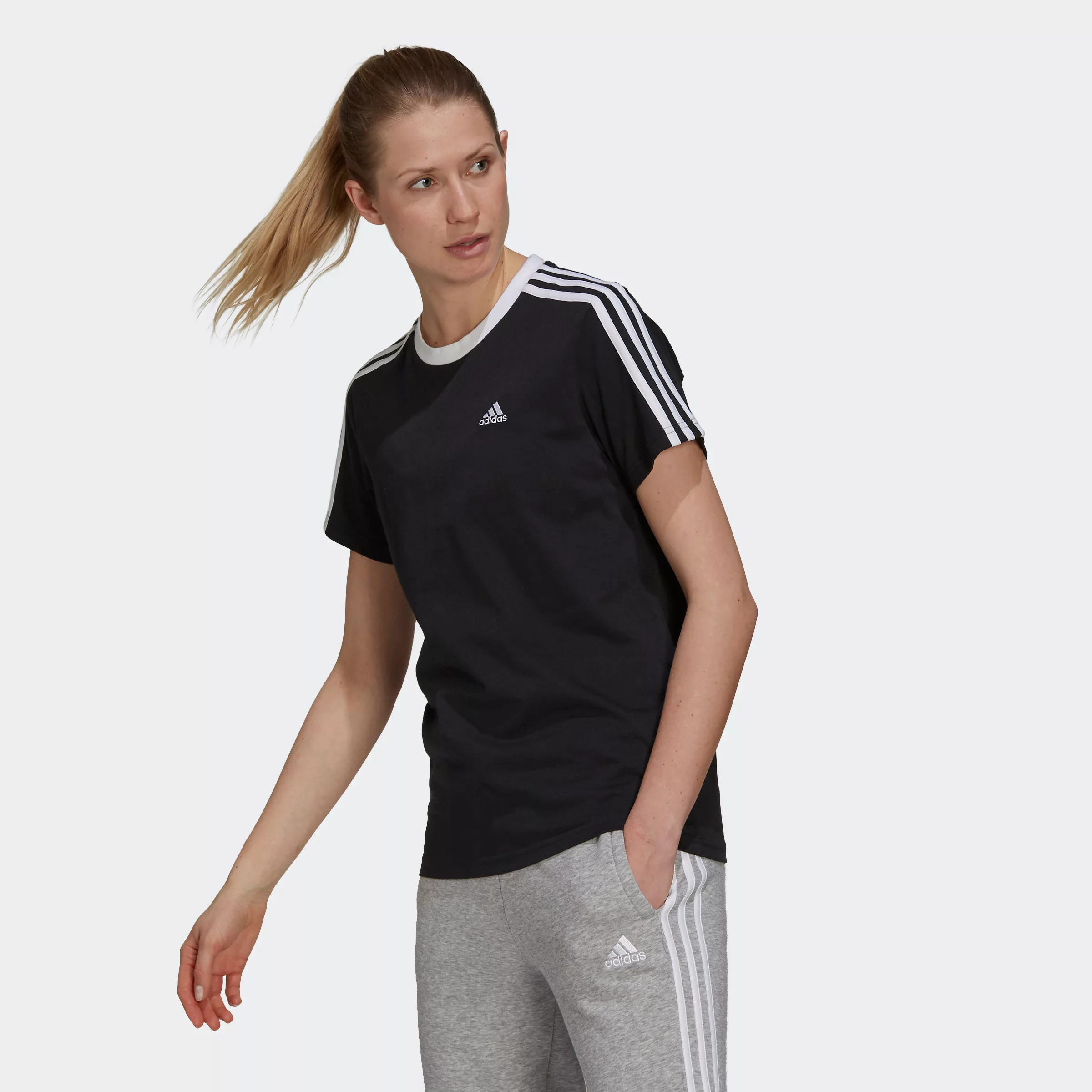 Adidas 3 Stripes Bf Kurzärmeliges T-shirt M Black / White günstig online kaufen