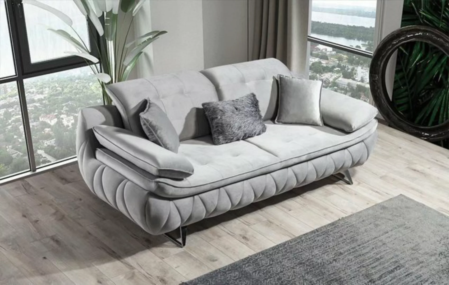 Xlmoebel Sofa Modernes Luxus-Design 3-Sitzer Stoffsofa in Grau für das Wohn günstig online kaufen