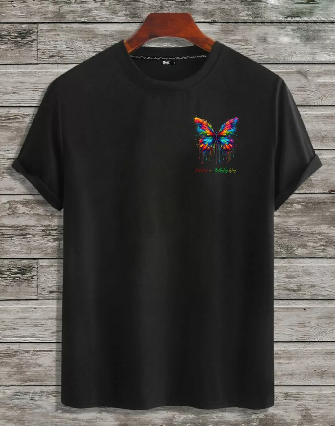 RMK T-Shirt Herren Shirt Basic Rundhals mit Butterfly Regenbogen Schmetterl günstig online kaufen