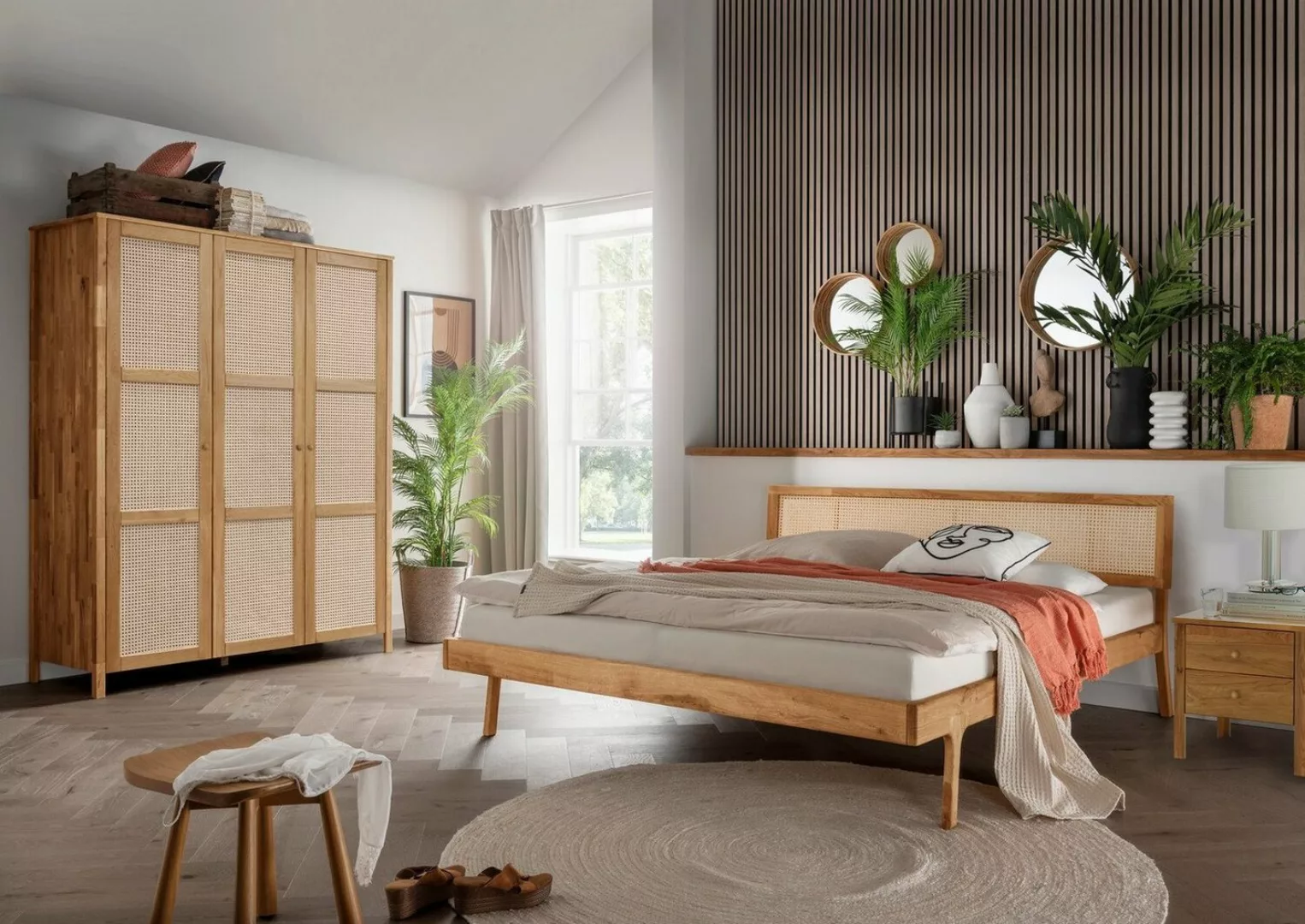 Natur24 Bett Doppelbett Fani 180x200 Eiche Massiv Wiener Geflecht günstig online kaufen