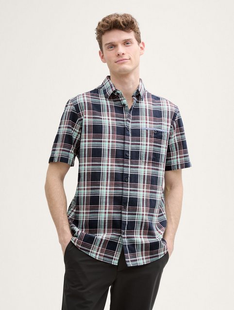 Tom Tailor Herren Kurzarm Hemd CHECKED SLUBYARN SHIRT - Regular Fit günstig online kaufen