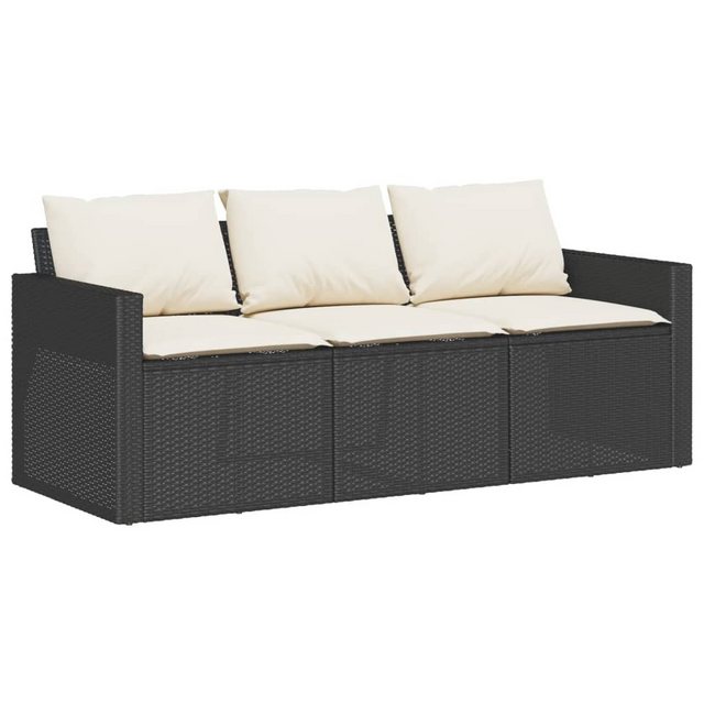 vidaXL Loungesofa Gartensofa mit Kissen 3-Sitzer Schwarz Poly Rattan, 1 Tei günstig online kaufen