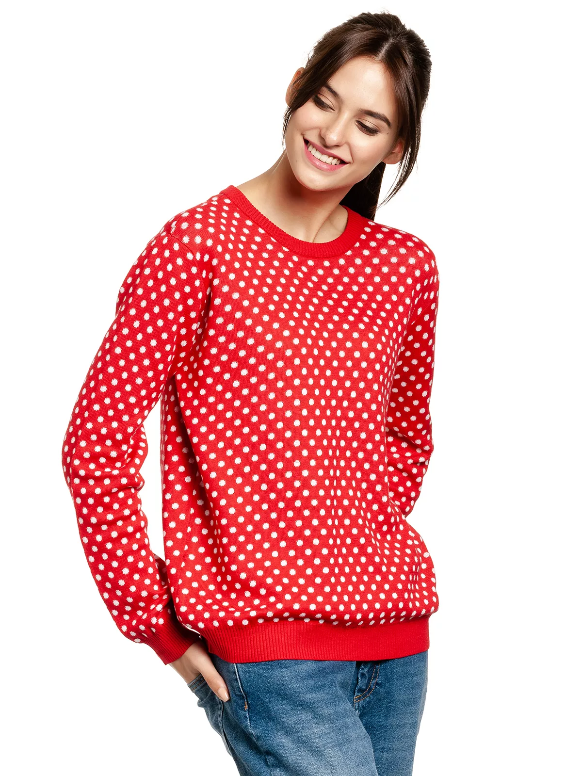 Pussy Deluxe Chic Dotties Damen Strickpullover rot allover günstig online kaufen