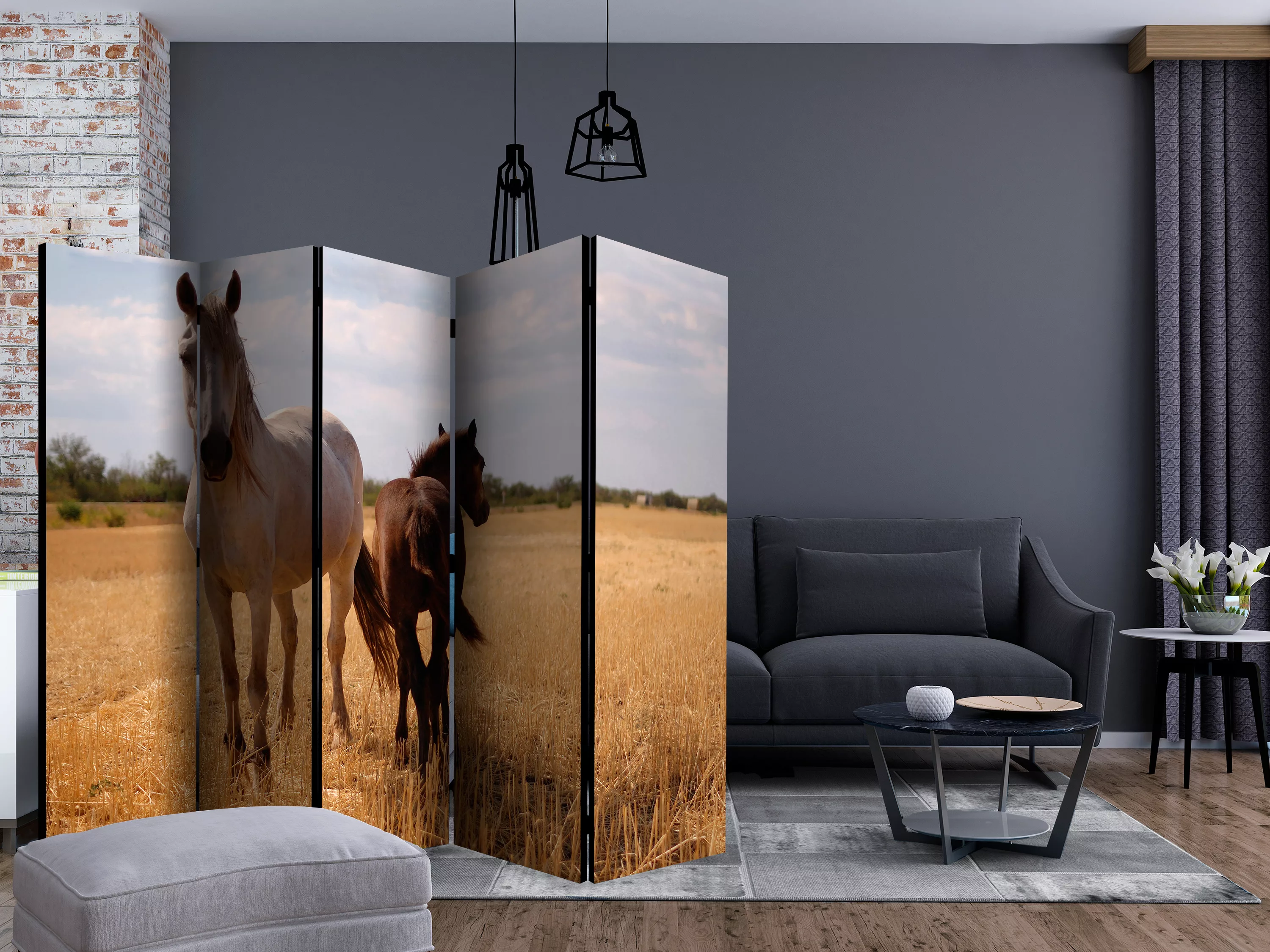 5-teiliges Paravent - Horse And Foal Ii [room Dividers] günstig online kaufen