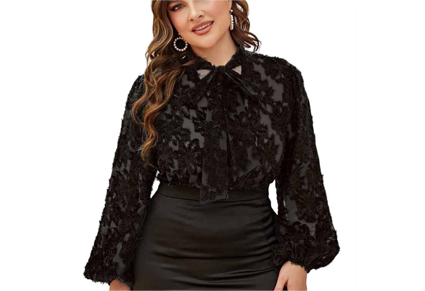 Zoclack Spitzenbluse Spitzen Langarm Top, Sexy Schleife Spitzen Shirt günstig online kaufen